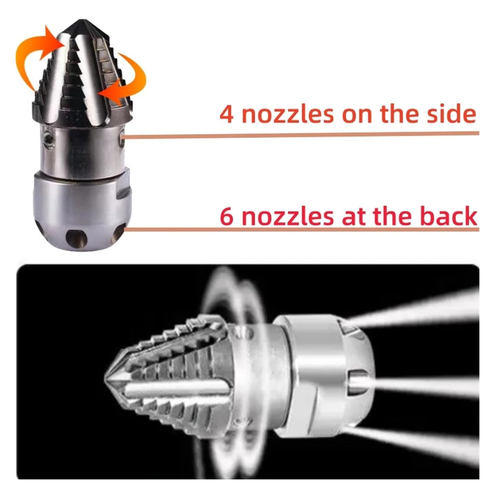 Ugello rotante ad alta pressione for la pulizia delle acque reflue, strumento for la pulizia dei fossi di drenaggio, autocarro dragante 40L-70L/min(Style A)