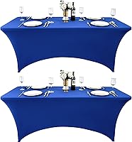Vista 10 de Paquete de 2 Cubiertas de Mesa de Spandex de 4 pies para Mesas Plegables Rectangulares - Manteles Elásticos Ajustados Resistentes a las Arrugas