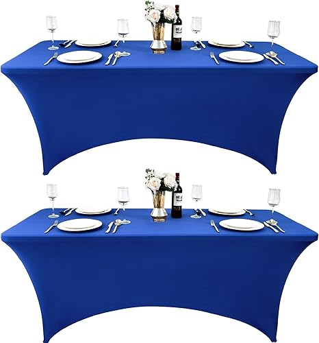 Miniatura 11 de Paquete de 2 Cubiertas de Mesa de Spandex Negro de 6 pies para Mesas Plegables Rectangulares Estándar - Manteles Elásticos Resistentes a las Arrugas