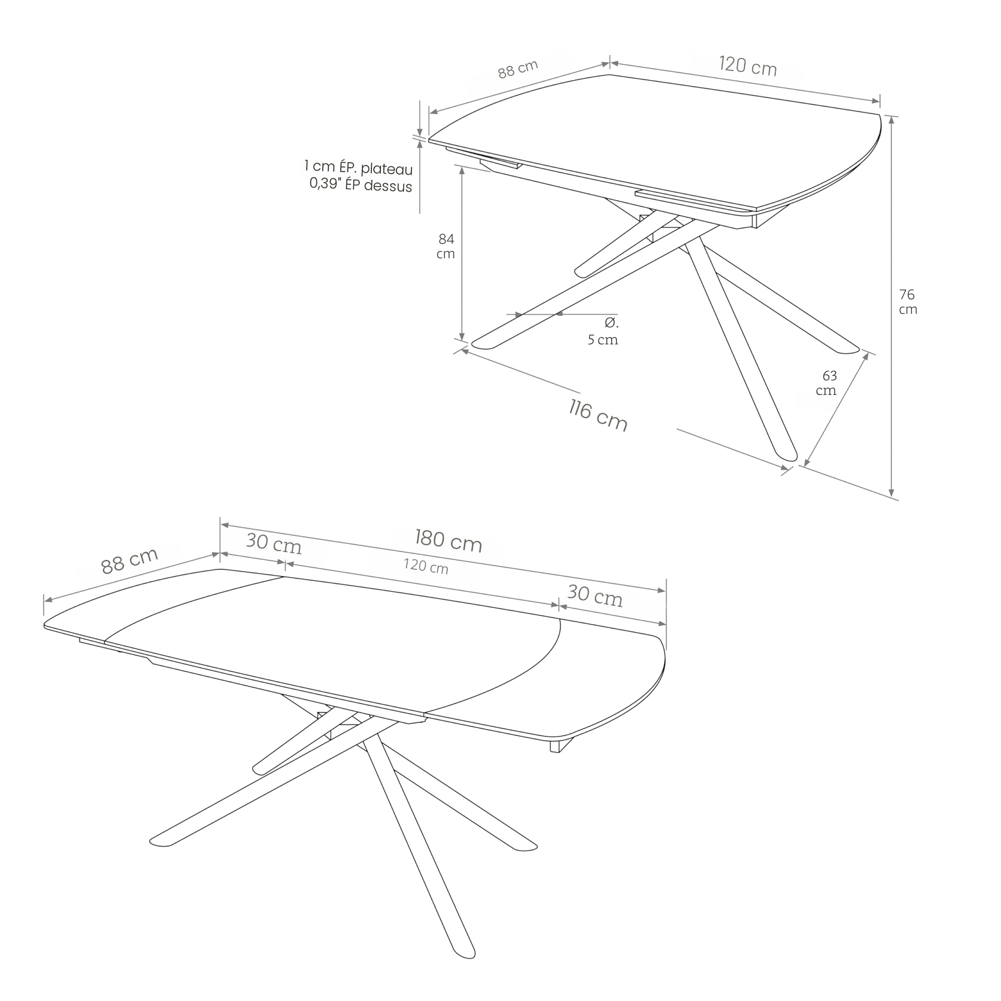 PAZZO DESIGN table extensible pivotante Achille, plateau en céramique blanc statuaire, pieds en métal noir, 120 x 88 x 76 cm - id_2206