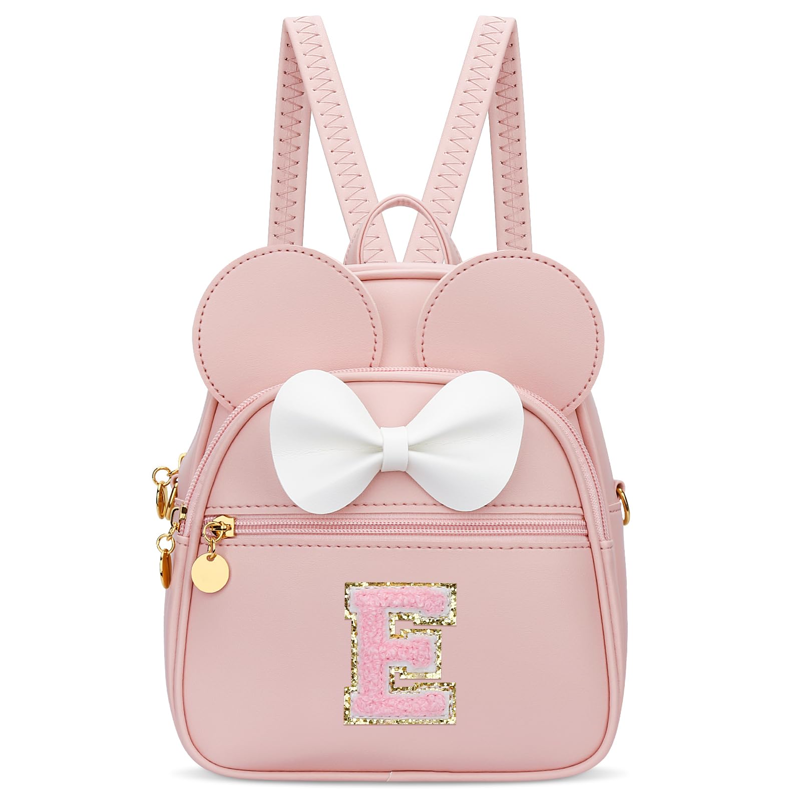 KKXIU Girls Initial Bowknot Cute Mini Backpack for Toddler, Travel Small Girl Backpacks, Personalized Birthday Gifts for Little Girls and Kids(E, Pink