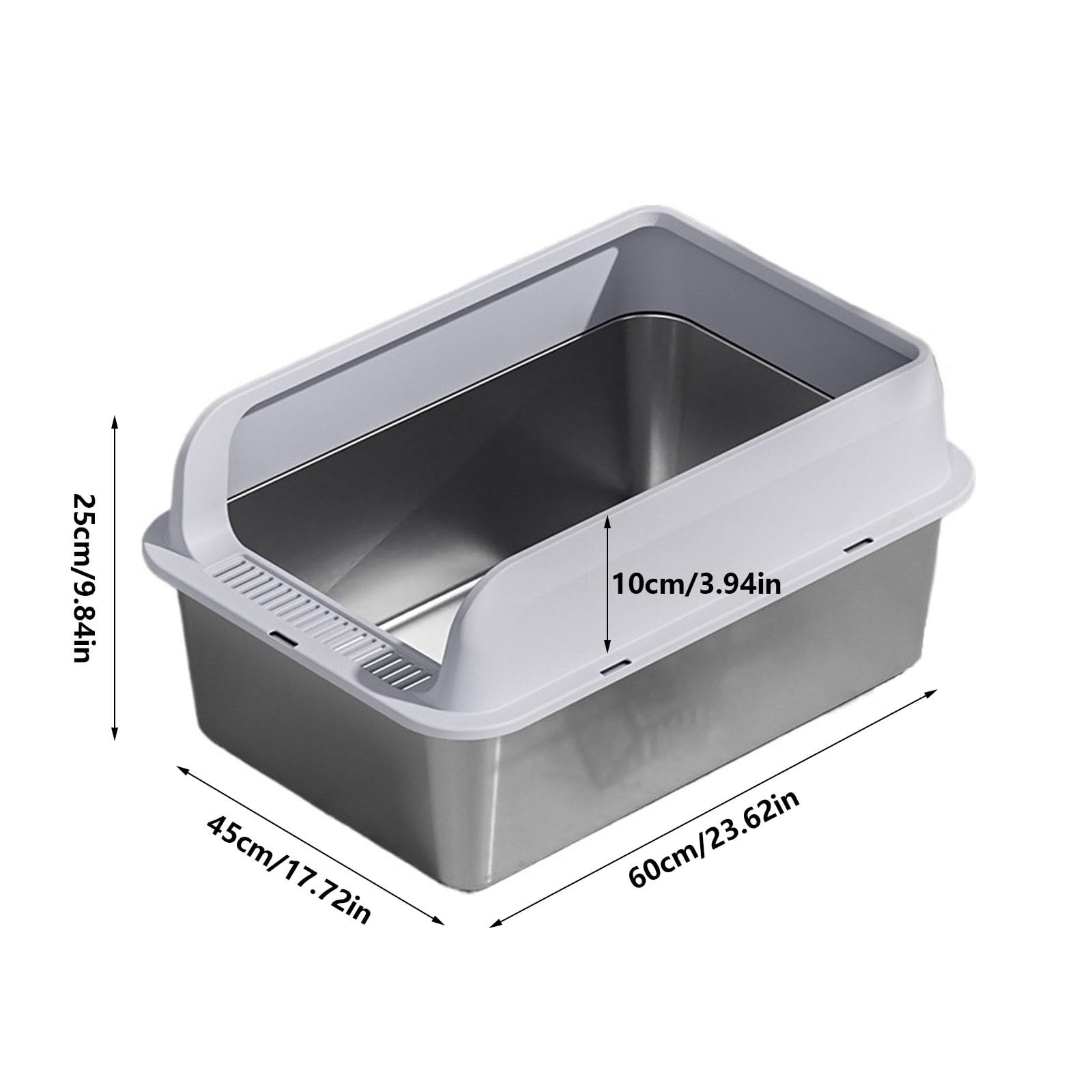 Lettiera per Gatti Lettiera for gatti in acciaio inox, grande lettiera in metallo for gatti e conigli, antiruggine, superficie liscia antiaderente, 23,62" L x 17,72" W x 9,84" H Toilette per Gatti(Dar