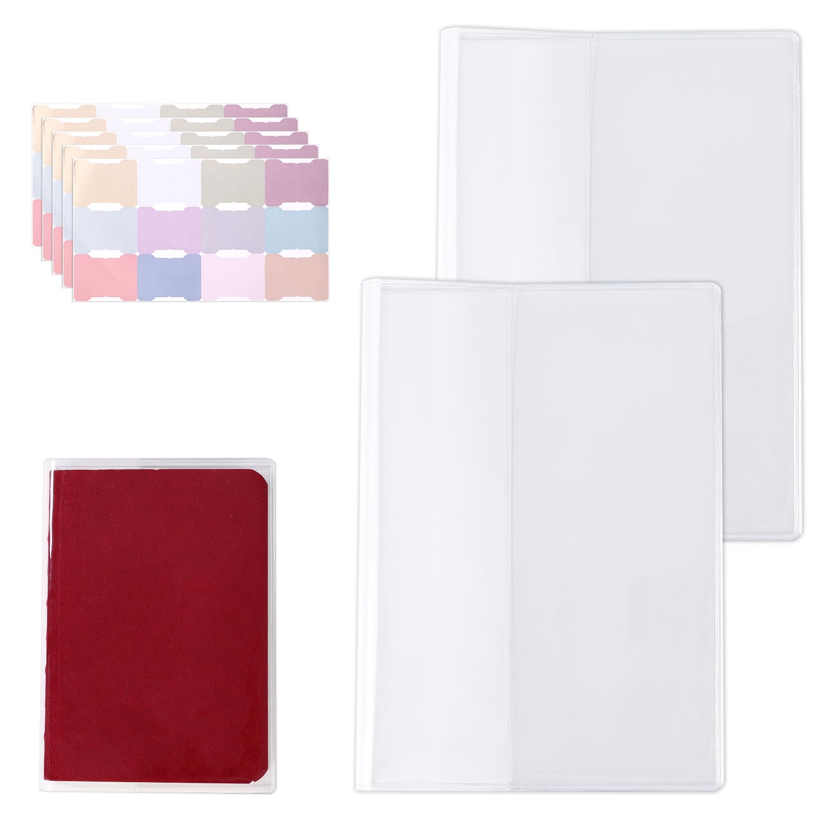 2szt Przeźroczyste Okładka Planer dla Hobonichi A6, 23x15,7cm Przejrzyste PVC Planer Osłona Okładka z 5 Puste Etykiety Naklejki Wodoodporny Pyłoszczelny Ochronne Pokrowce dla Hobonichi