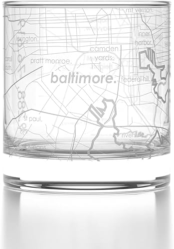 Miniatura 69 de Well Told Vaso de whisky grabado con mapa de Charleston, Carolina del Sur, vaso de rocas estilo antiguo (11 oz, transparente), vaso de whisky