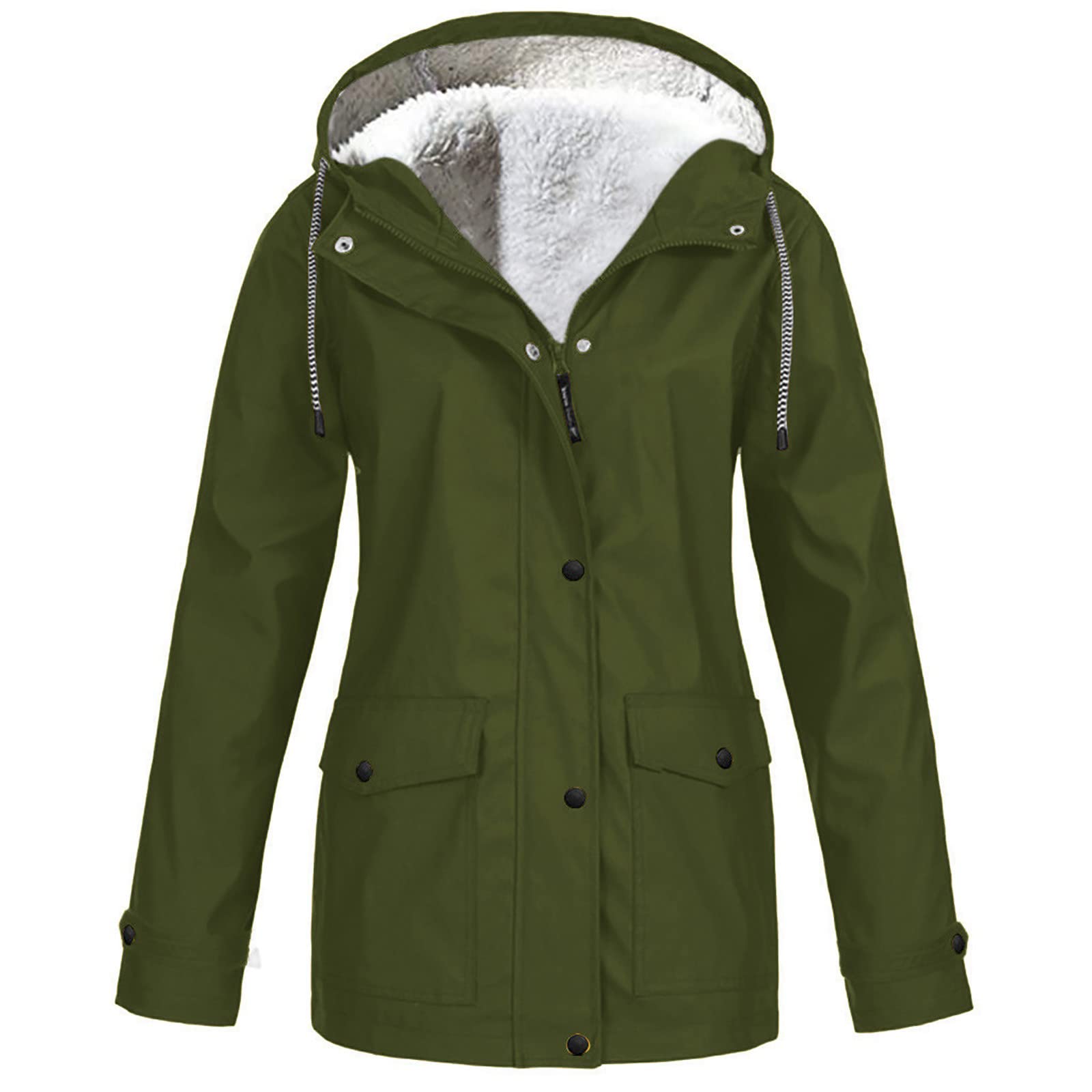 Regenjacke Damen Gefüttert Regenmantel Winter Warm Windbreaker Mit Taschen Kapuzenjacke Winddicht Damen-Jacken Einfarbig Wanderjacke Mit Knöpfen Jacke Mit Reissverschluss Regenjacken Elegant