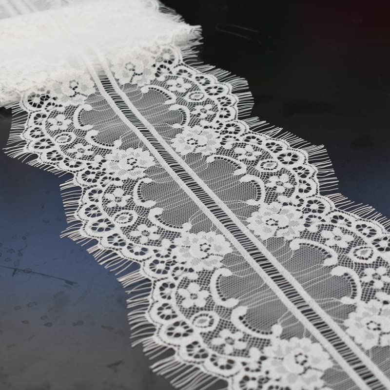 Koronkowa lamówka do rzęs, Wstążka z koronki rzęsowej do szycia na zasłony do sukni ślubnej, wielokolorowa, 3 metry(White)