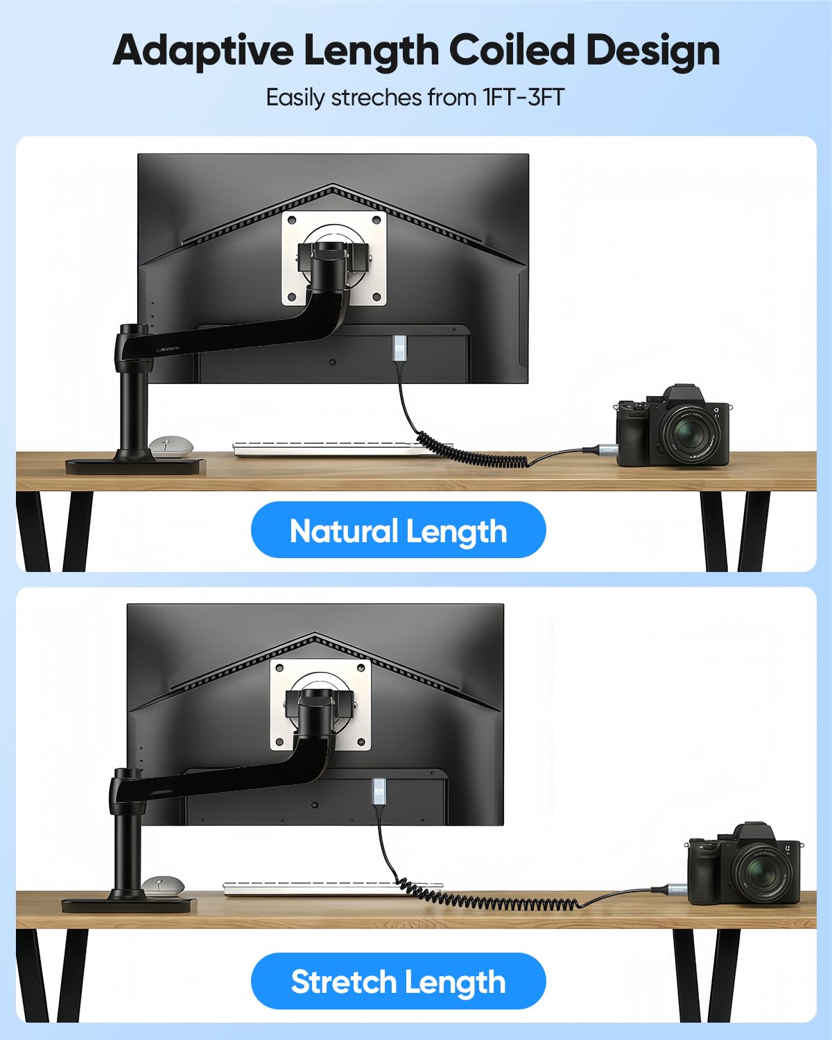 Cable en espiral micro HDMI a HDMI de 1 pie a 3 pies para cámara a monitor de campo, [carcasa de aluminio] Cable en espiral corto HDMI a Micro HDMI 4K @60Hz, 2K @120Hz, HDR, ARC para Raspberry