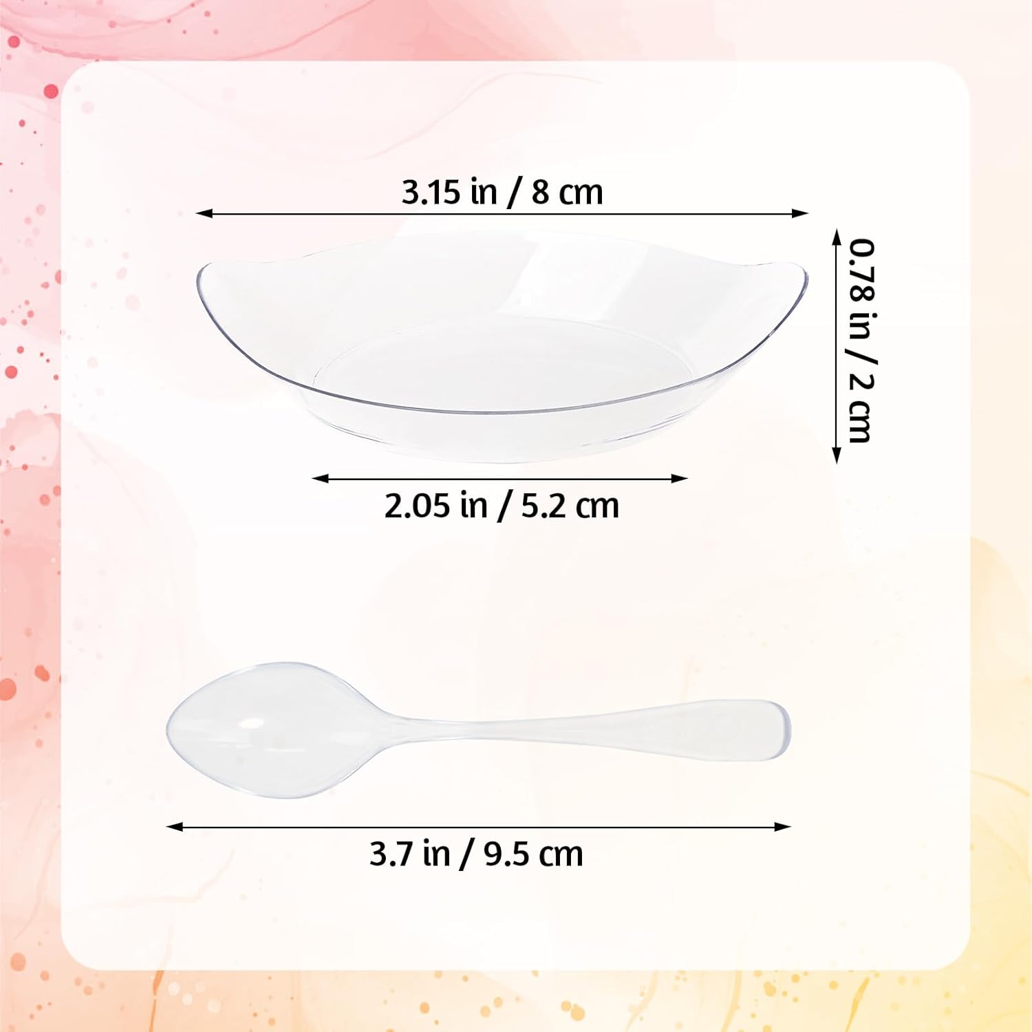 Mini Dessert Plates with Tasting Spoons Appetizer Plates Small Clear Plates Mini Plastic Tray with Spoons for Party Wedding Reception (100, Elliptic) - Image 2