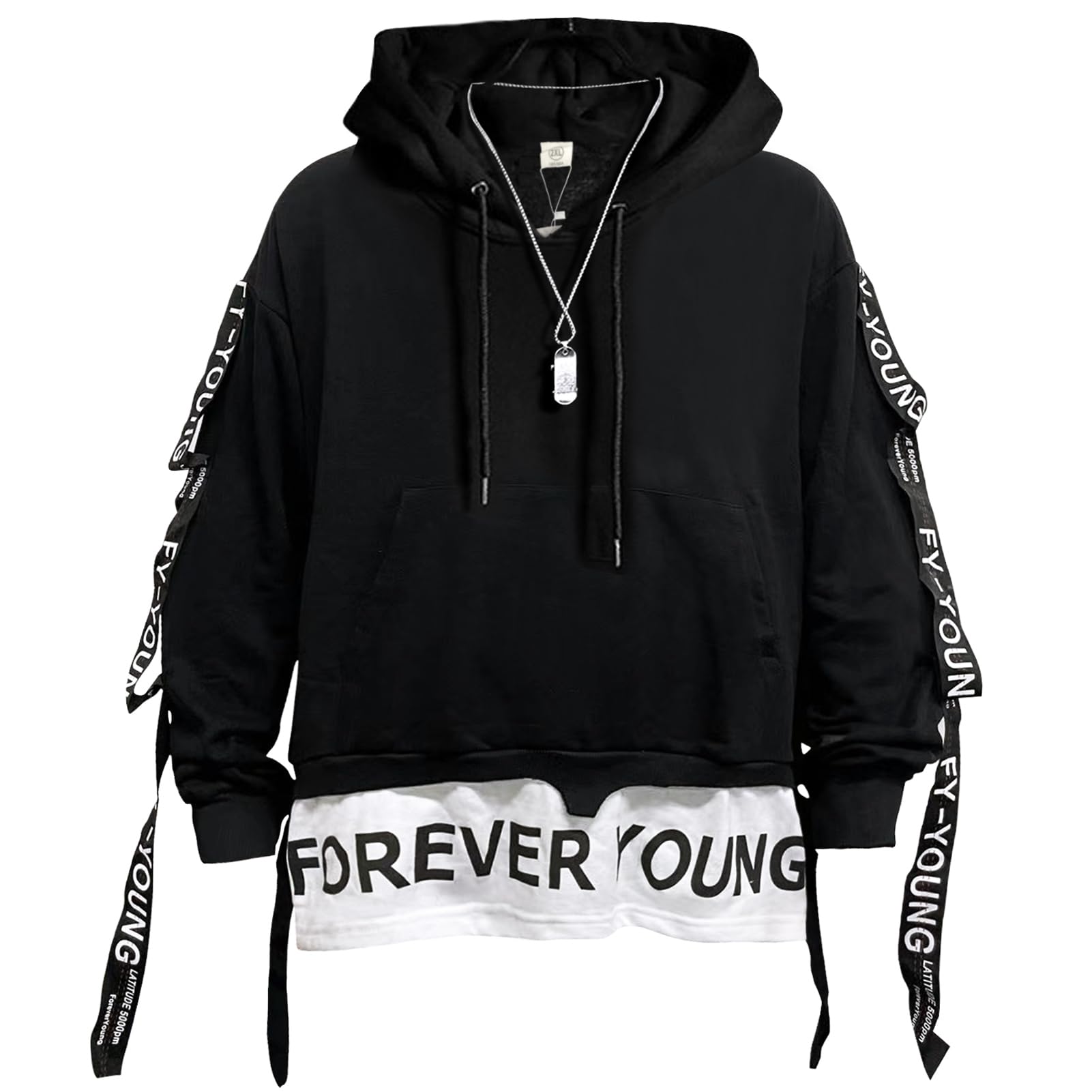 Covisoty Mens Hoodie Fashion Pullover Letter Print Top Blouse Tracksuits Techwear Patchwork Long Sleeve Hip Hop Sweatshirt