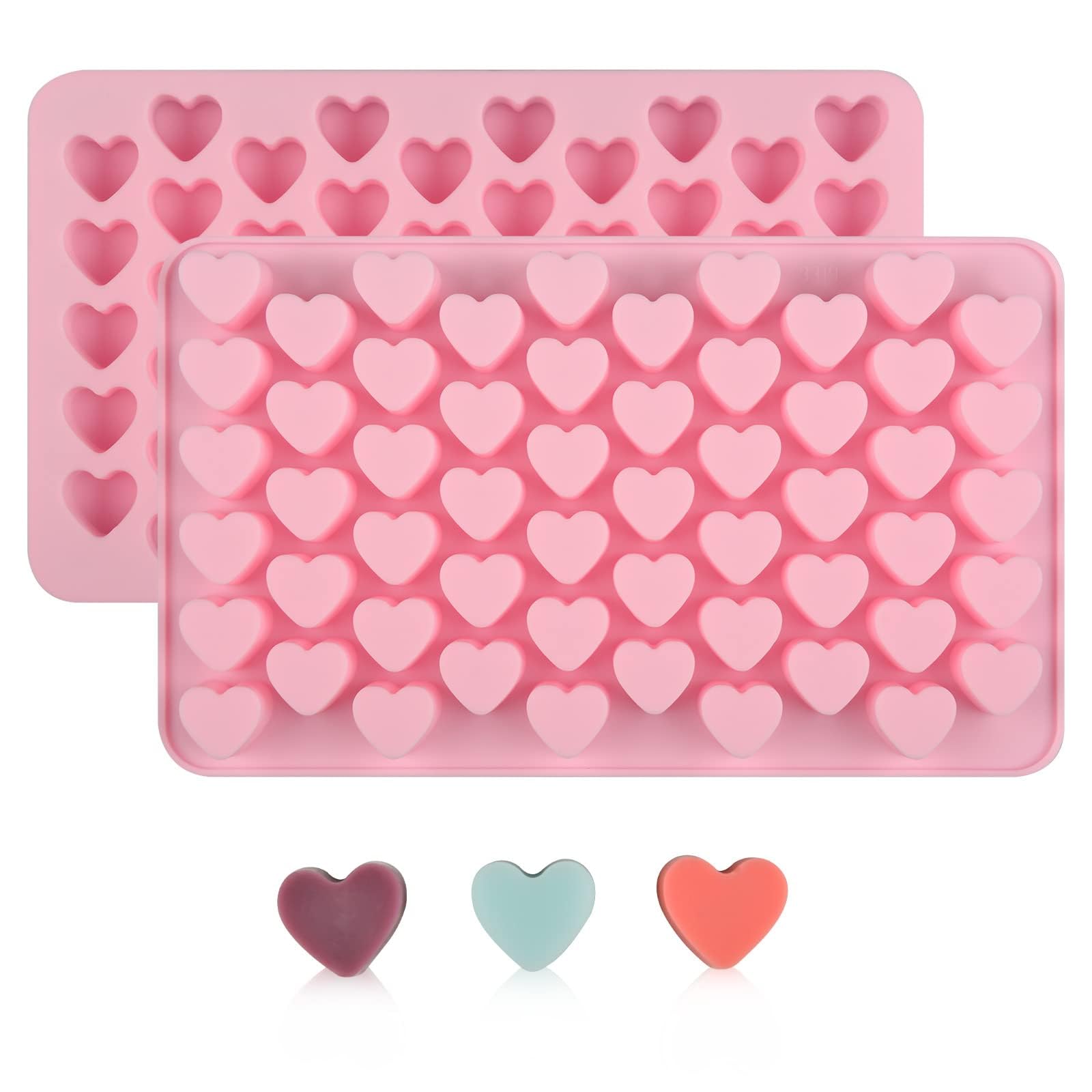 Fimary Heart-Shaped Chocolate Molds Silicone - Set of 2 Non-Stick Candy Heart Molds Silicone, Food Grade Silicone Heart Molds for Baking, Candy, Gummy, Jelly - Pink