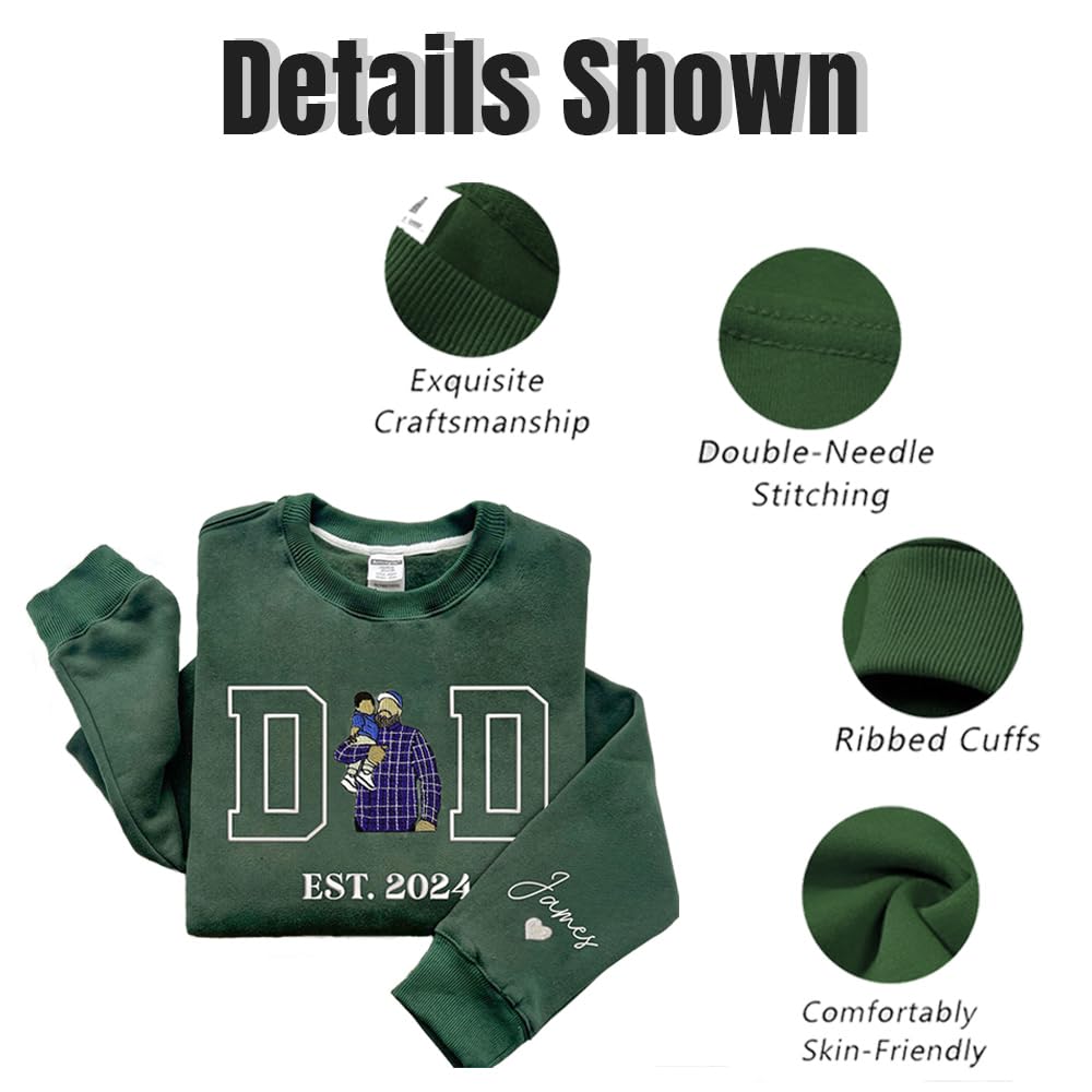 Sweatshirt Personnalisé avec Broderie pour Papa,Créez Votre Propre Sweat à Capuche Portrait de Photo,Cadeau pour Nouveau Papa, Grand-père, Meilleur Dad| Cadeaux pour Mari, Anniversaire