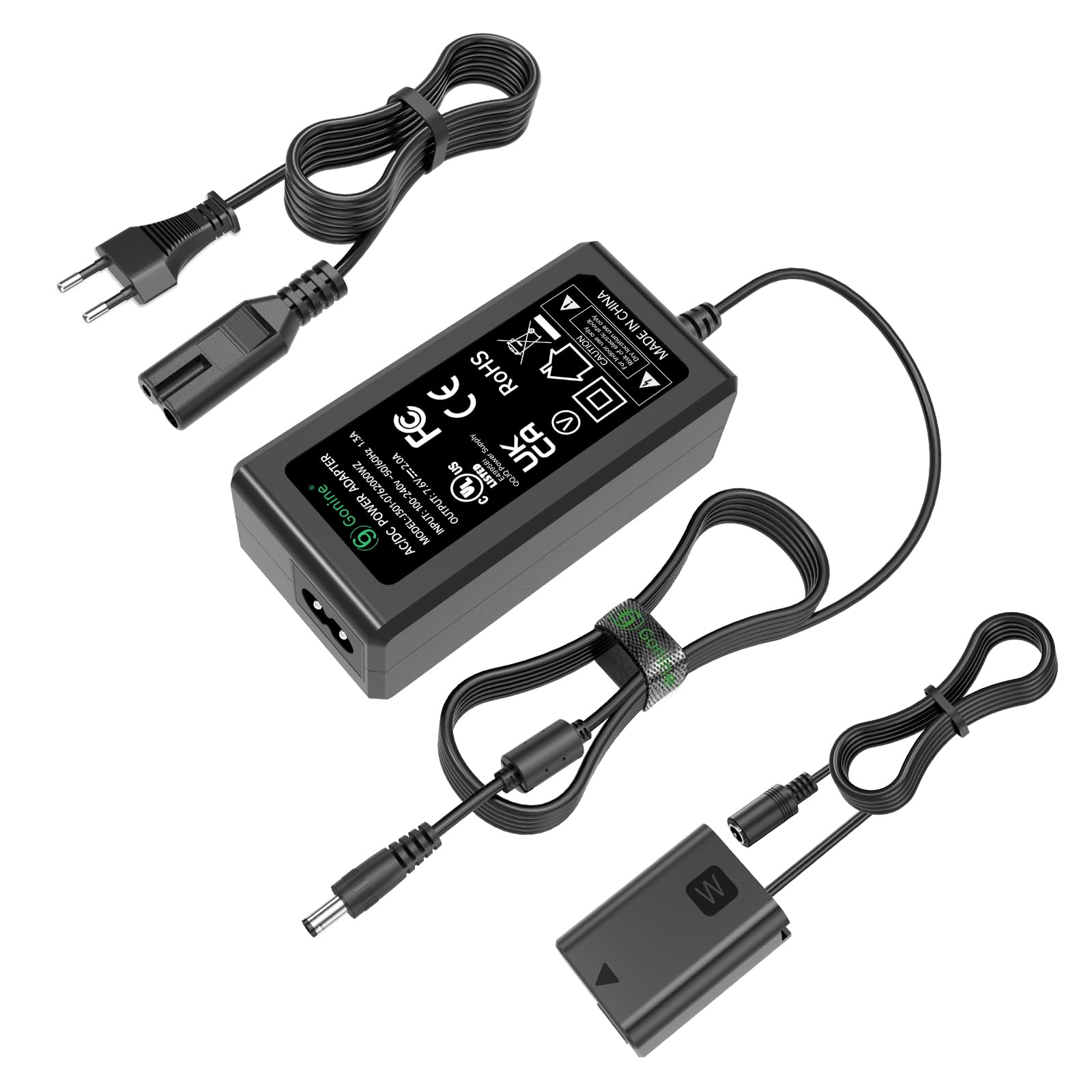 Gonine AC-PW20 Netzteil NP-FW50 Dummy Akku Kit für Sony Alpha ZV-E10 A7 A7R A7S A7II A7RII A7SII A6500 A6400 A6300 A6100 A6000 A5100 A5000 RX10 II III IV NEX-3 NEX-5 NEX-7