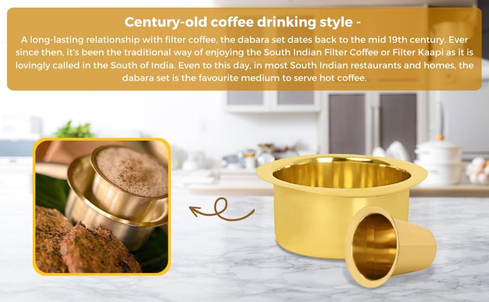 Miniatura 8 de Dabara de latón mate liso para filtro del sur de la India Kaapi Dabara Set para filtro del sur de la India Café Café especial del sur de la India
