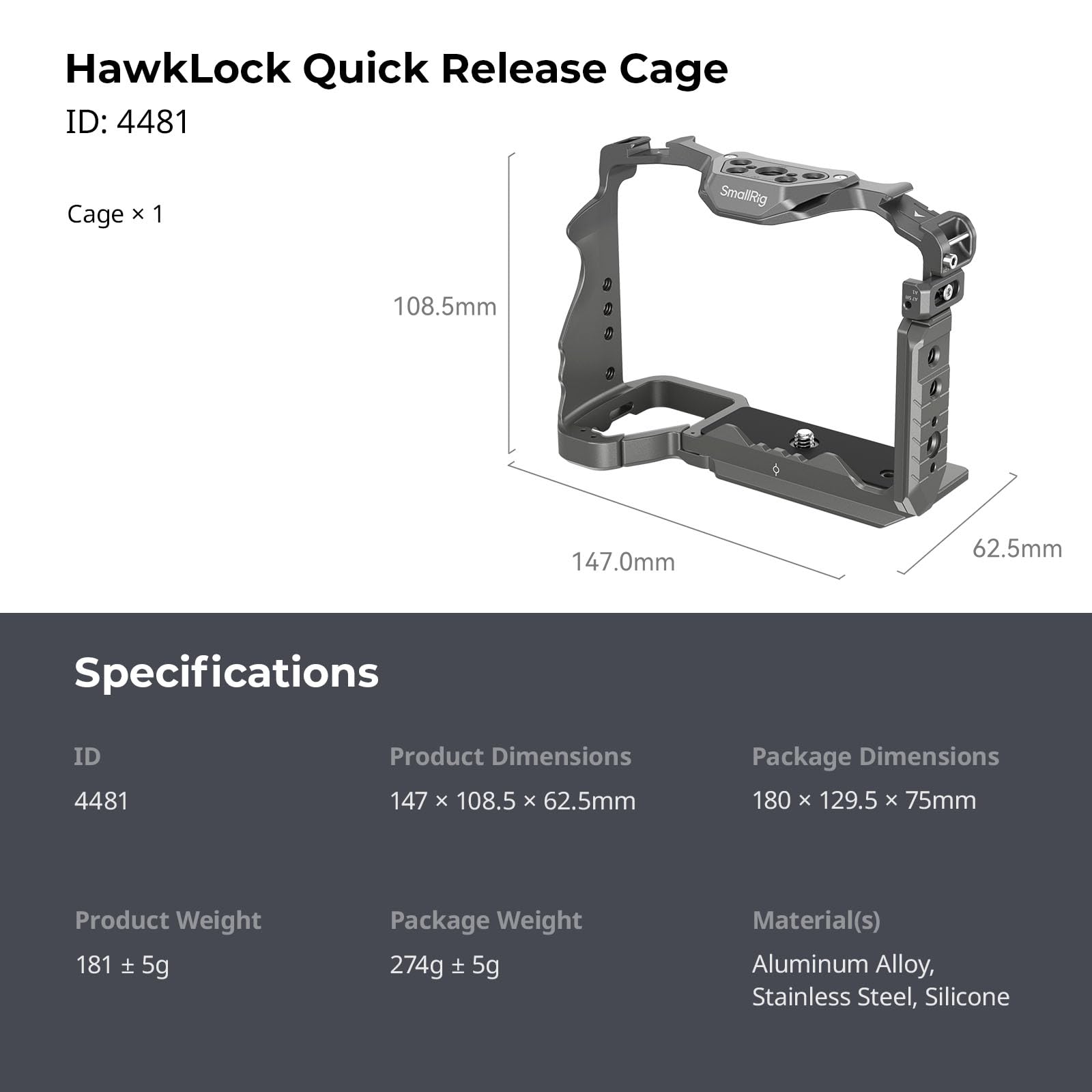 SMALLRIG Quick Release Cage dla Sony A7R V/A7 IV/A7S III/A7R IV/A1, Klatka Kamery z Opatentowaną Stopą Zimnego Buta w Stylu HawkLock/Szyną NATO/Płytką Szybkiego Uwalniania dla Arca - 4481