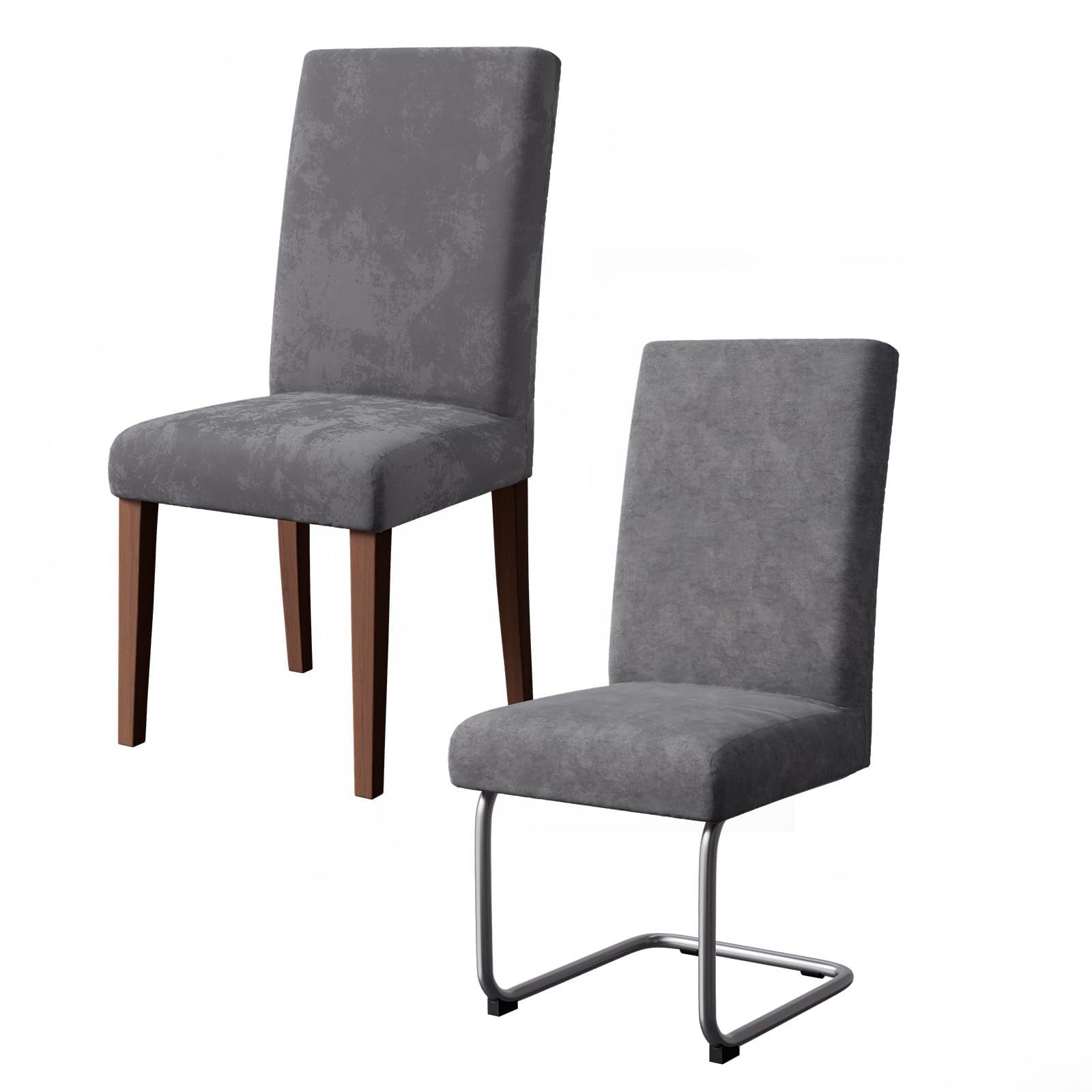 Pacok Dining Room Chair Covers Velvet Set of 2,Stretch Dining Chair Slipcovers Elastic Removable Washable Seat Covers for Hotel Kitchen Banquet Ceremony(Dark Grey) — image 1
