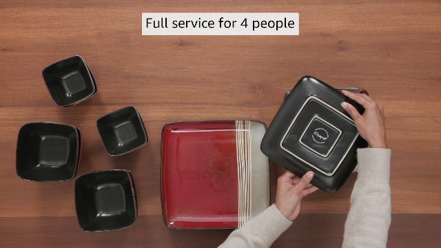 Amazon.com | Elama Downtown Loft 16 Piece Double Bowl Stoneware