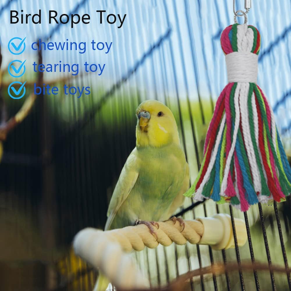 ASOCEA Pet Bird Parrot Colorful Cotton Rope Bite Chew Cage Hanging Toys for Cockatiels Macaws Parrots Small Medium Large Birds Parrots Cage Toys - image 6