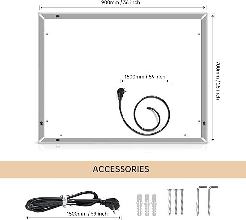Miniatura 2 de Tesmula Espejo de pared con iluminación LED de 32 x 24 pulgadas con alto lumen antivaho y control por separado con función de atenuación