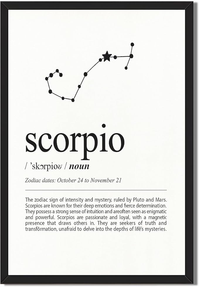 Framed Scorpio Zodiac Sign Poster Canvas Print Art Minimalist Aesthetic Wall Art Painting Trendy Art Print for Dorm Room Home Decor Wall Decoration Pictures (Black Framed,12L x16W)