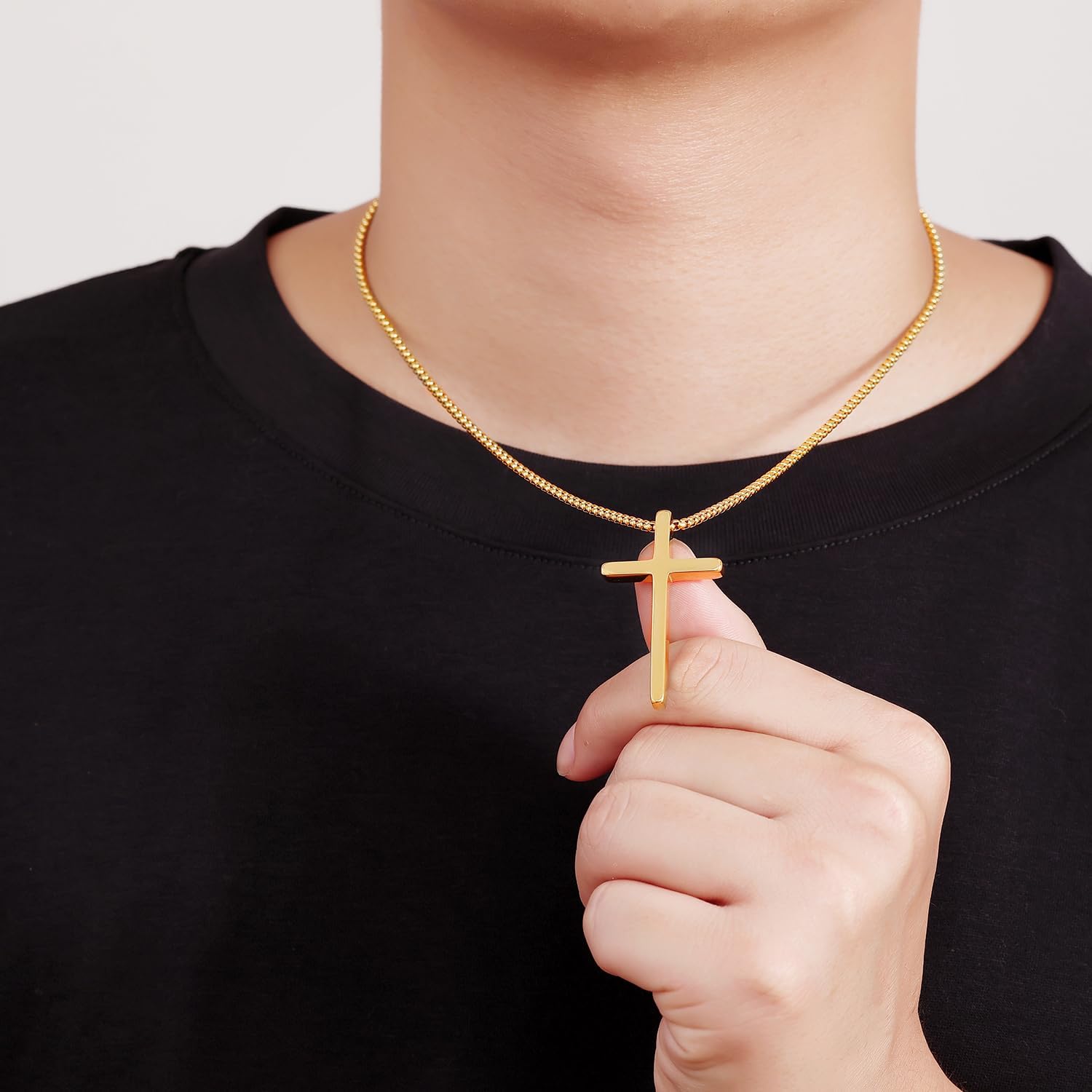 Fiusem Valentines Gifts for Him - Cross Necklace for Men, Silver/Gold/Black Mens Cross Necklaces with 2.5mm Cross Chain and Stainless Steel Cross Pendant, Box Chain 16-24 Inch, Jewelry Gift - Image 8