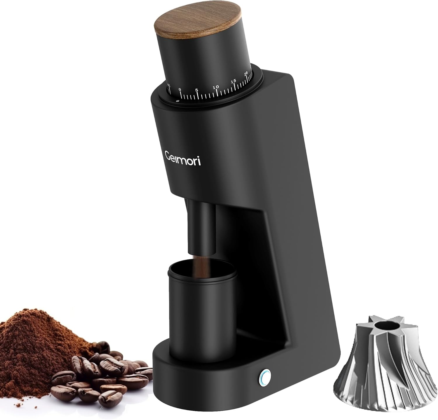 Single Dose Coffee Grinder,Wirsh Geimori GU38 Coffee Grinder with 38mm 6-Core Stainless Steel Conical Burr, 0.01mm Stepless Adjustment, Low Retention Espresso Grinder with Magnetic Dosing Cup,Upgrade