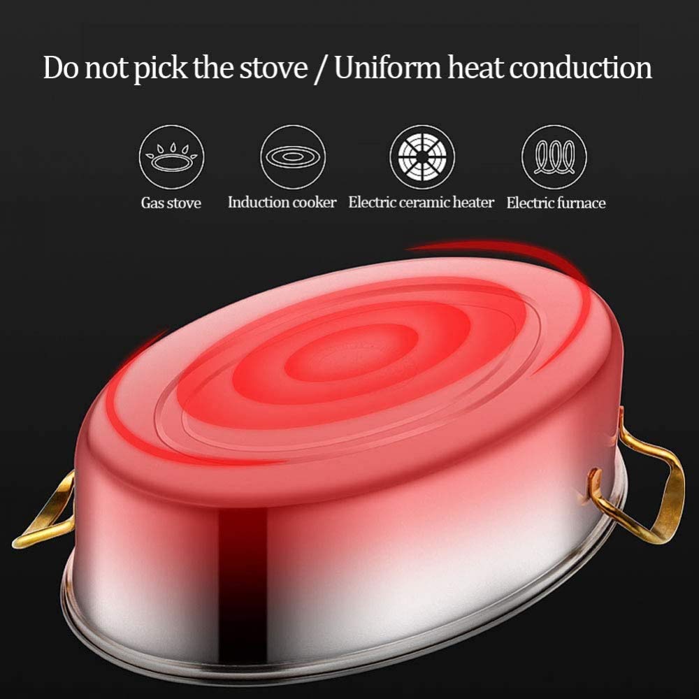 Poêle À Poisson Ovale En Acier Inoxydable, Universel Pour Cuisinière À Induction, Cuisinière Multifonction De Haute Qualité 38 Cm