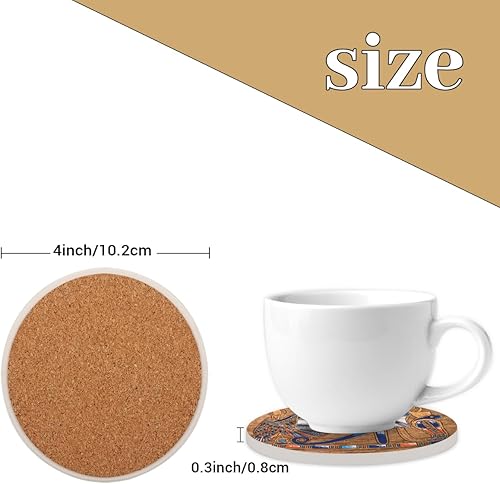 Miniatura 3 de Juego de 4 posavasos para bebidas, posavasos de corcho egipcio Horus absorbentes de corcho, posavasos redondos para tazas para casa, oficina, café,