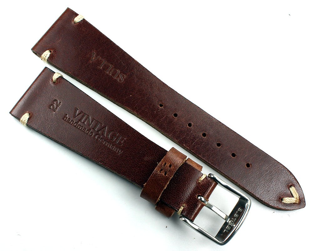 Vintage pasek do zegarka ze skóry siodłowej Shabby shick unikat szczotkowany ręcznie i wykonany w Niemczech czarny 22 22mm Rot-braun -16mm Buckle