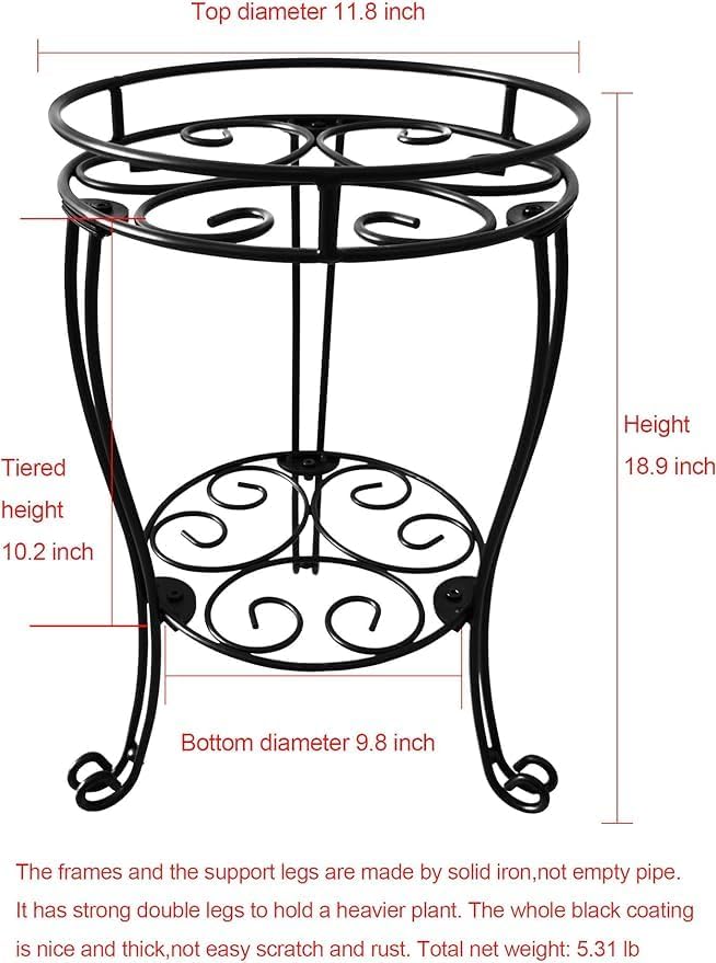 Miniatura 4 de Soporte para plantas de 18.9 pulgadas de alto para maceta, soporte resistente para macetas para interiores y exteriores, metal a prueba de óxido,
