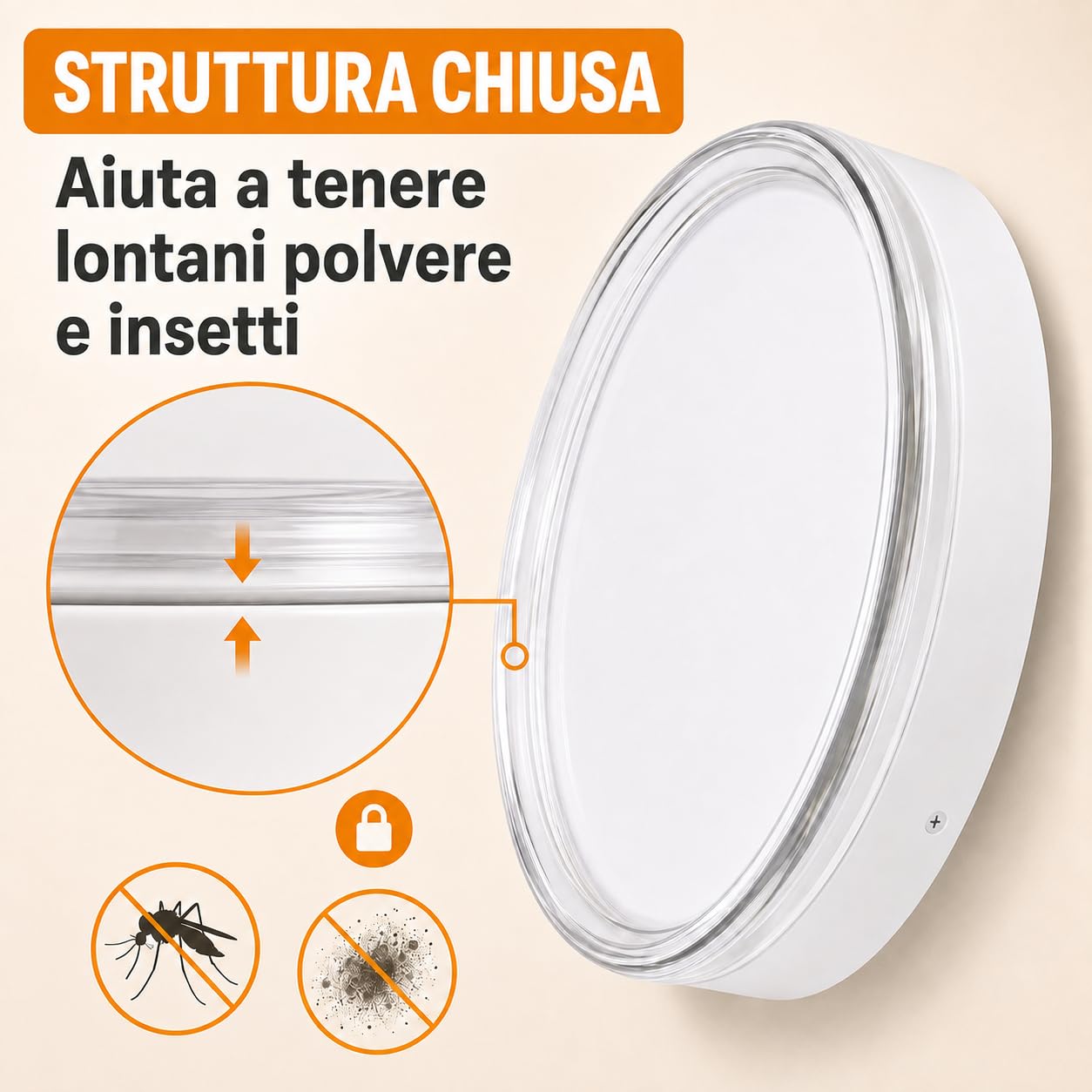 MARSI Plafoniera LED IP65 Ø30 cm 24W, 3 CCT 2800K 4000K 6000K | Bianca, installazione a soffitto o parete, per bagno, corridoio e balcone. Bordo in acrilico trasparente