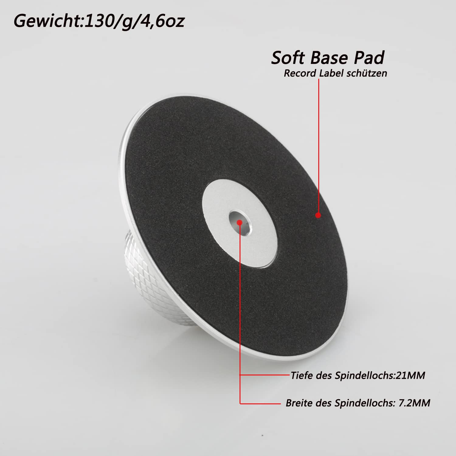 Gramofon z włókna węglowego, winylowy gramofon LP, metalowy stabilizator dysku, zacisk 130 g, do odtwarzacza LP Vinyl Record Player (srebrny)