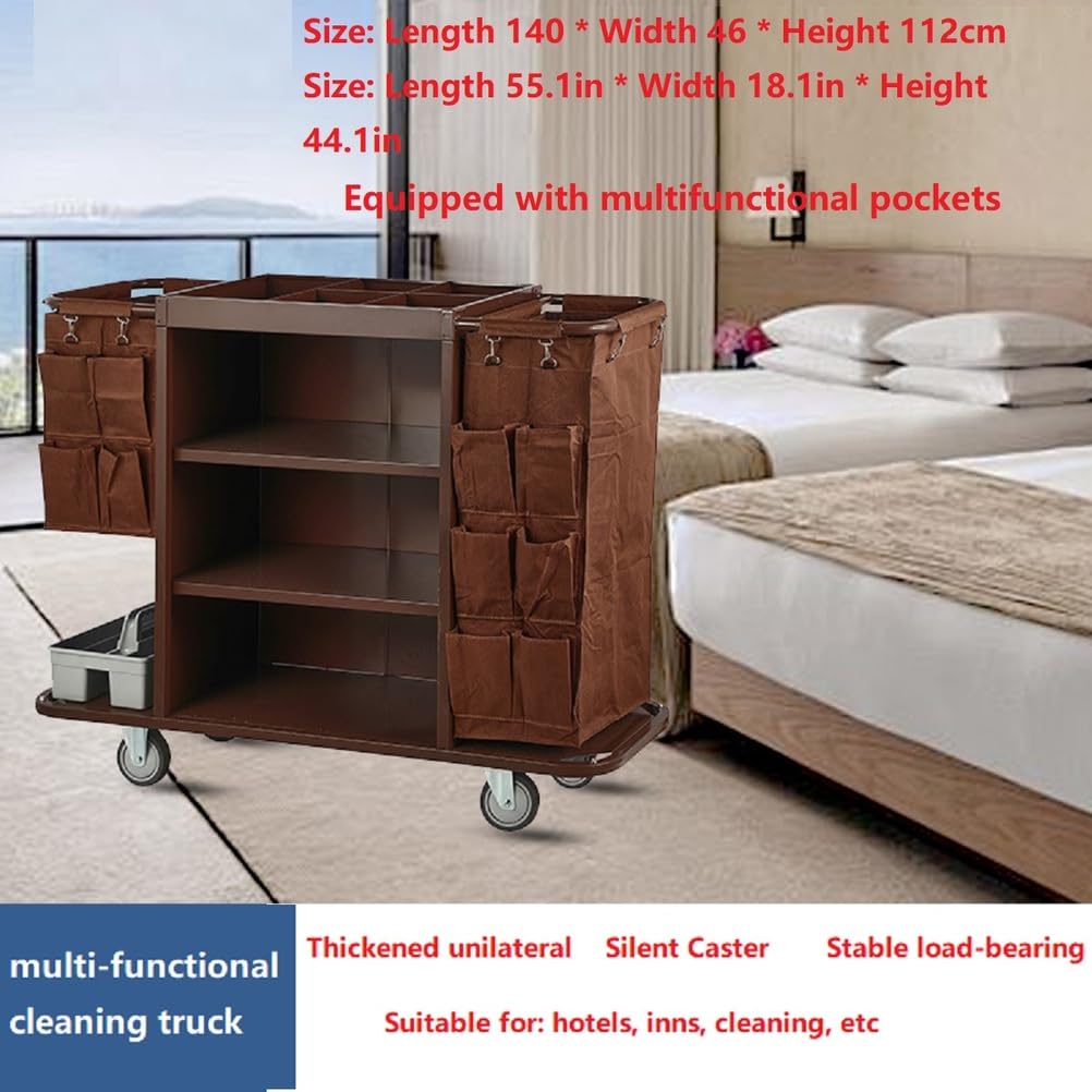 Multifunktionale Housekeeping Caddy, kompakte Service Trolley, Hotel Reinigungswagen mit abnehmbaren Leinwand Taschen & Schließräder,H Style