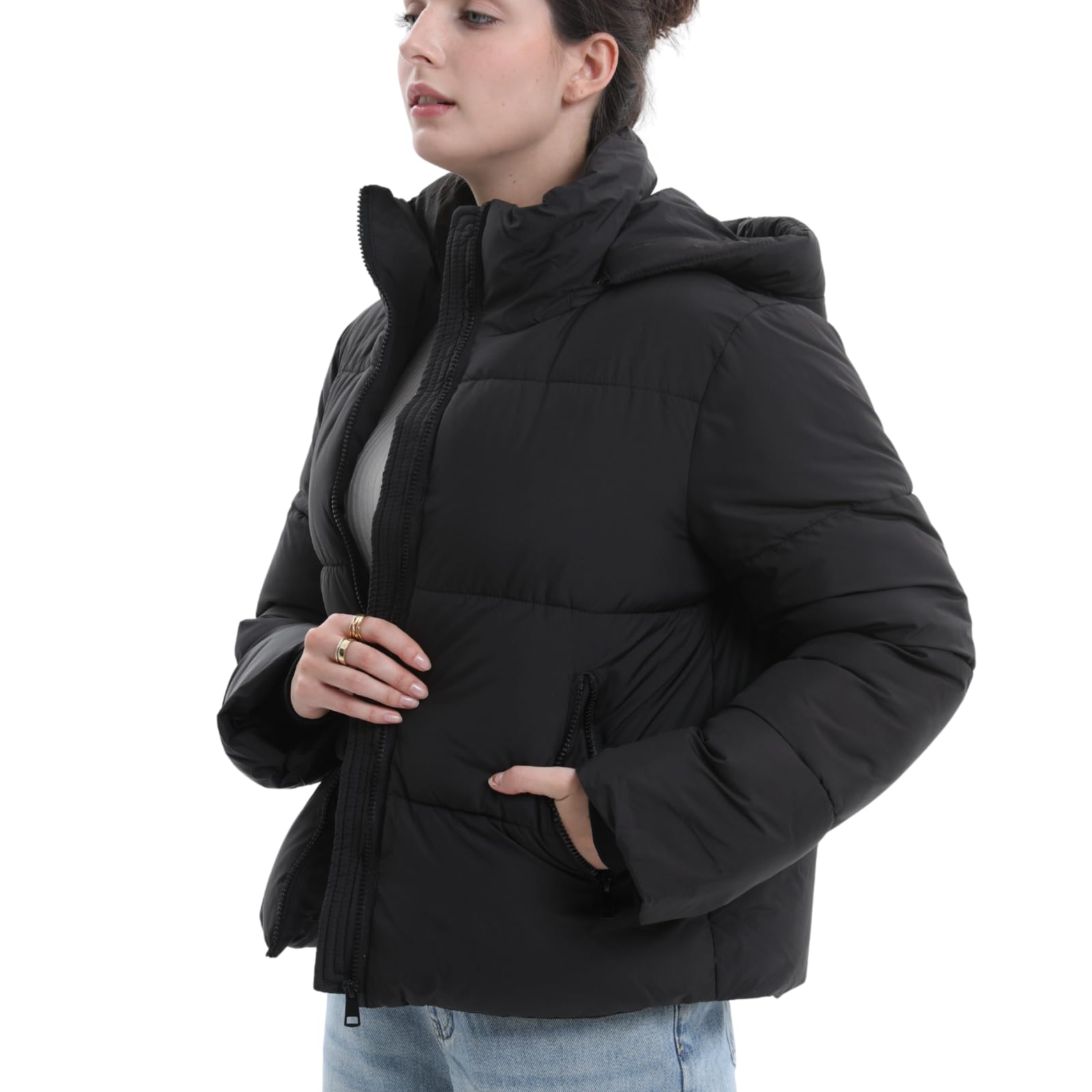 PUFFIT Damen Winter Jacke mit Kapuze Warmer Wasserdicht Winterjacke Steppmantel Female Jacken