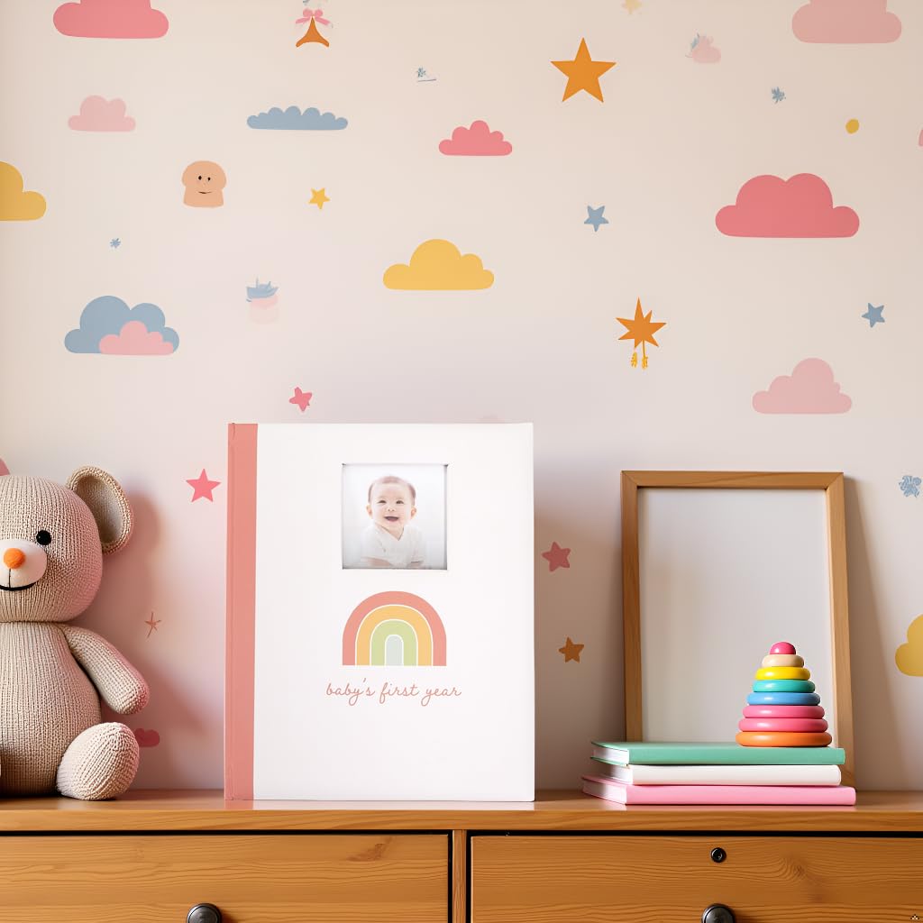 Rainbow First 5 Years Memory Book, libro dei ricordi per bambina, libro delle pietre miliari del bambino, diario per gravidanza, con tampone di inchiostro per impronte di mani o piedi