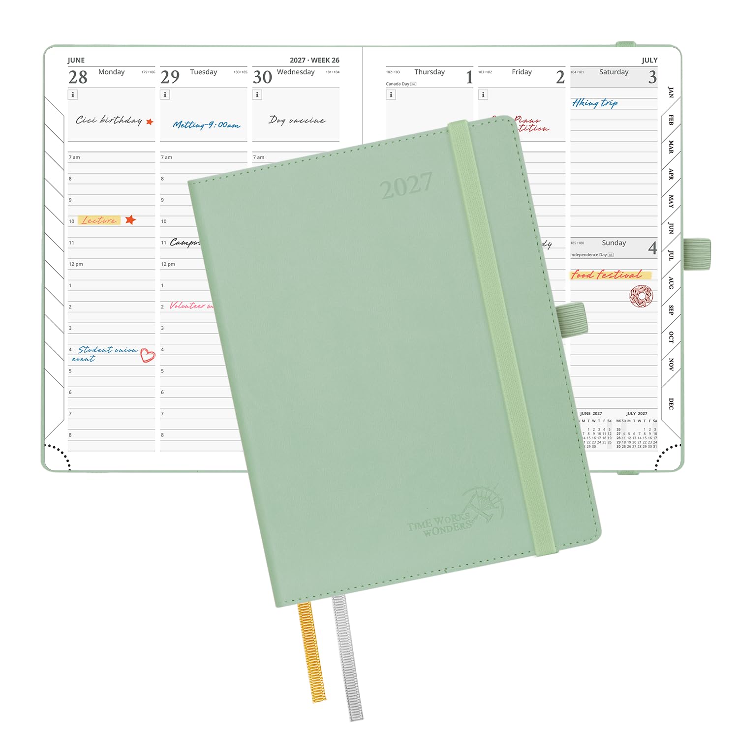 POPRUN 2027 Diary A5 Week to View β PU Leather, Vertical Work Planner