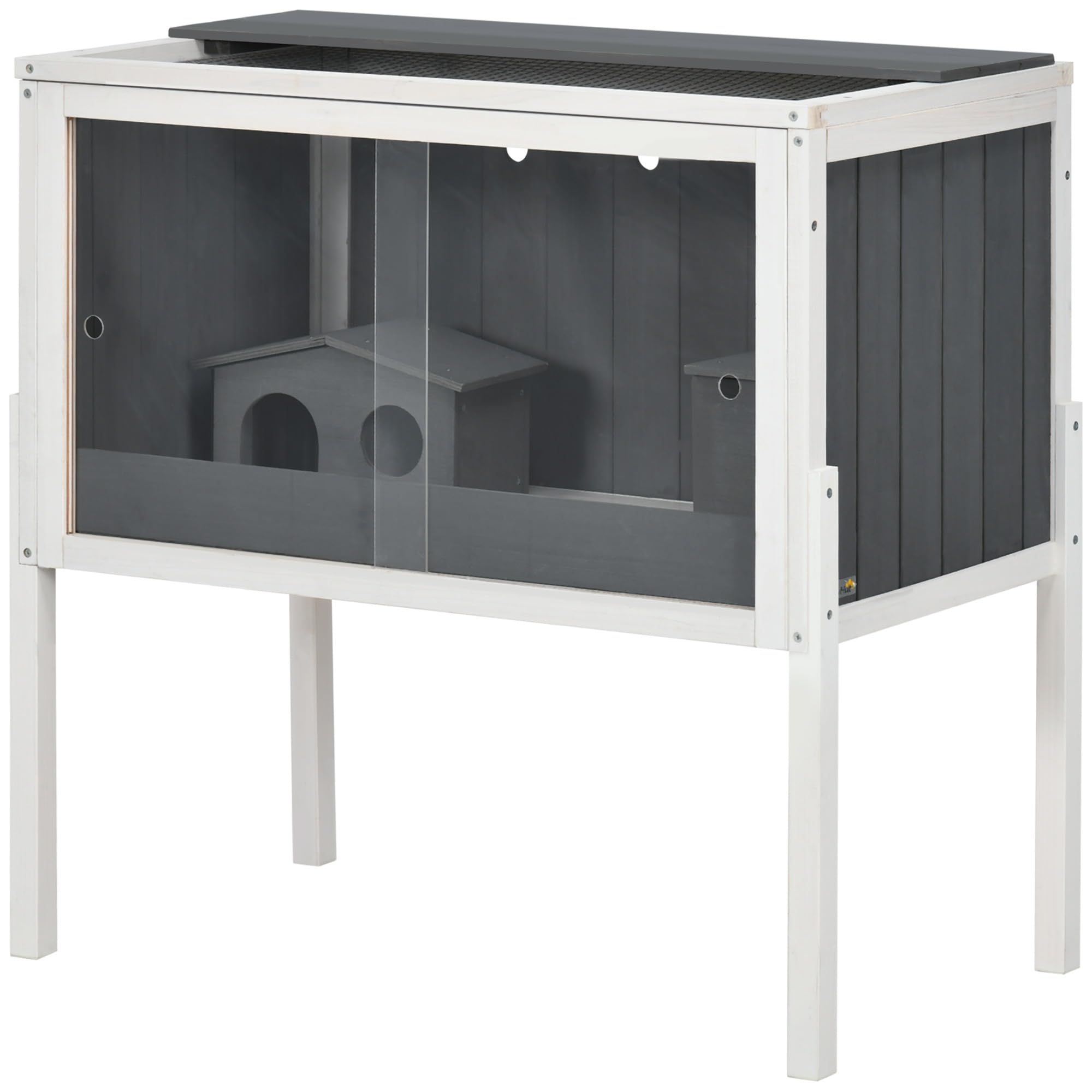 PawHut Jaula para Hámster de Madera 2 Casitas 82x45x81 cm Gris Oscuro