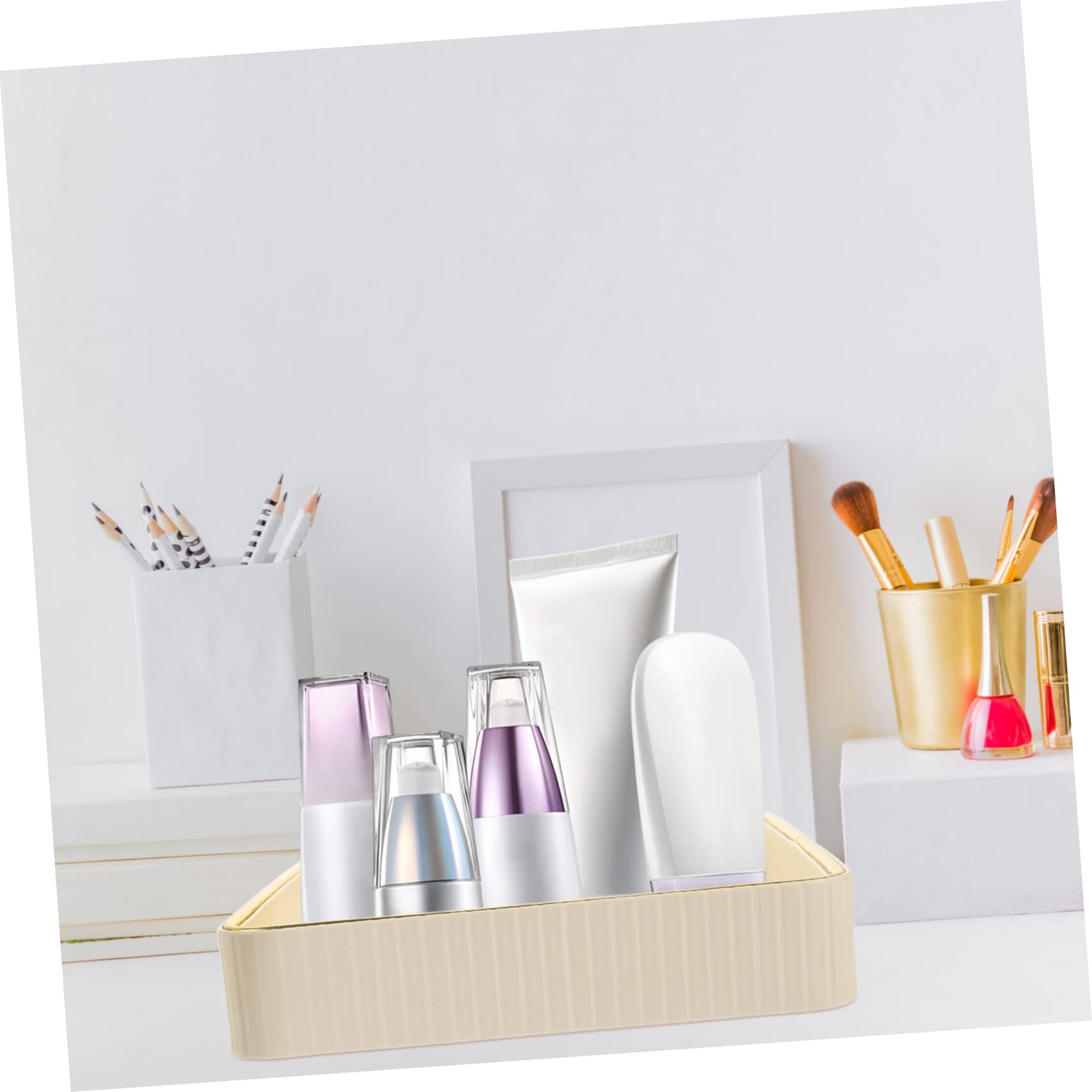 Vaguelly Bandeja Rectangular Organizador de Cuero Blanco, Fácil de Limpiar, para Llaves y Joyas, Adecuado para Entrada y Oficina