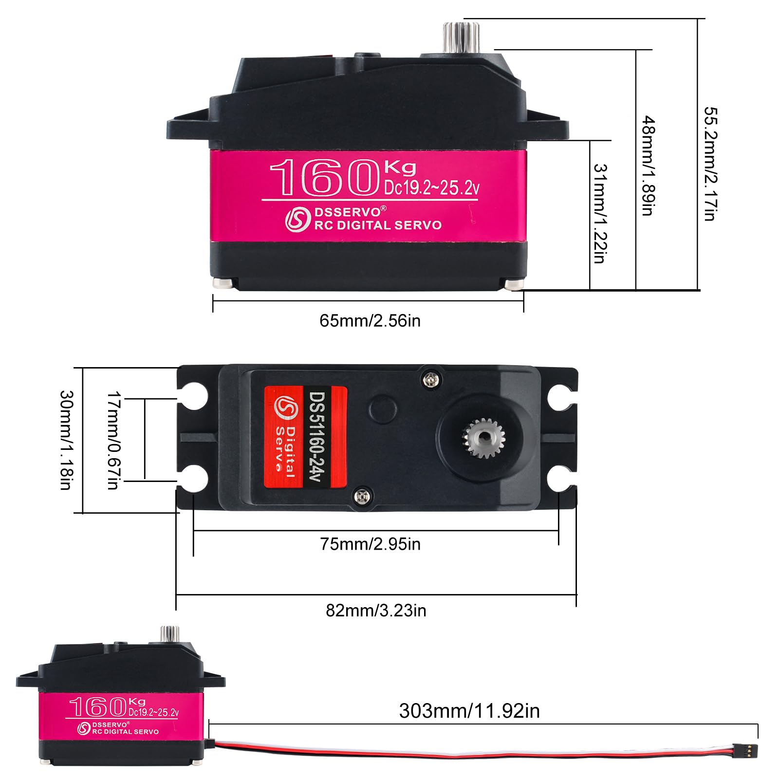 DS51160 160KG RC Digital Servo 270 Grad Wasserdicht Großes Hohes Drehmoment Servos Vollmetall Getriebe für RC Flugzeug Quadcopter Hubschrauber Roboterarm