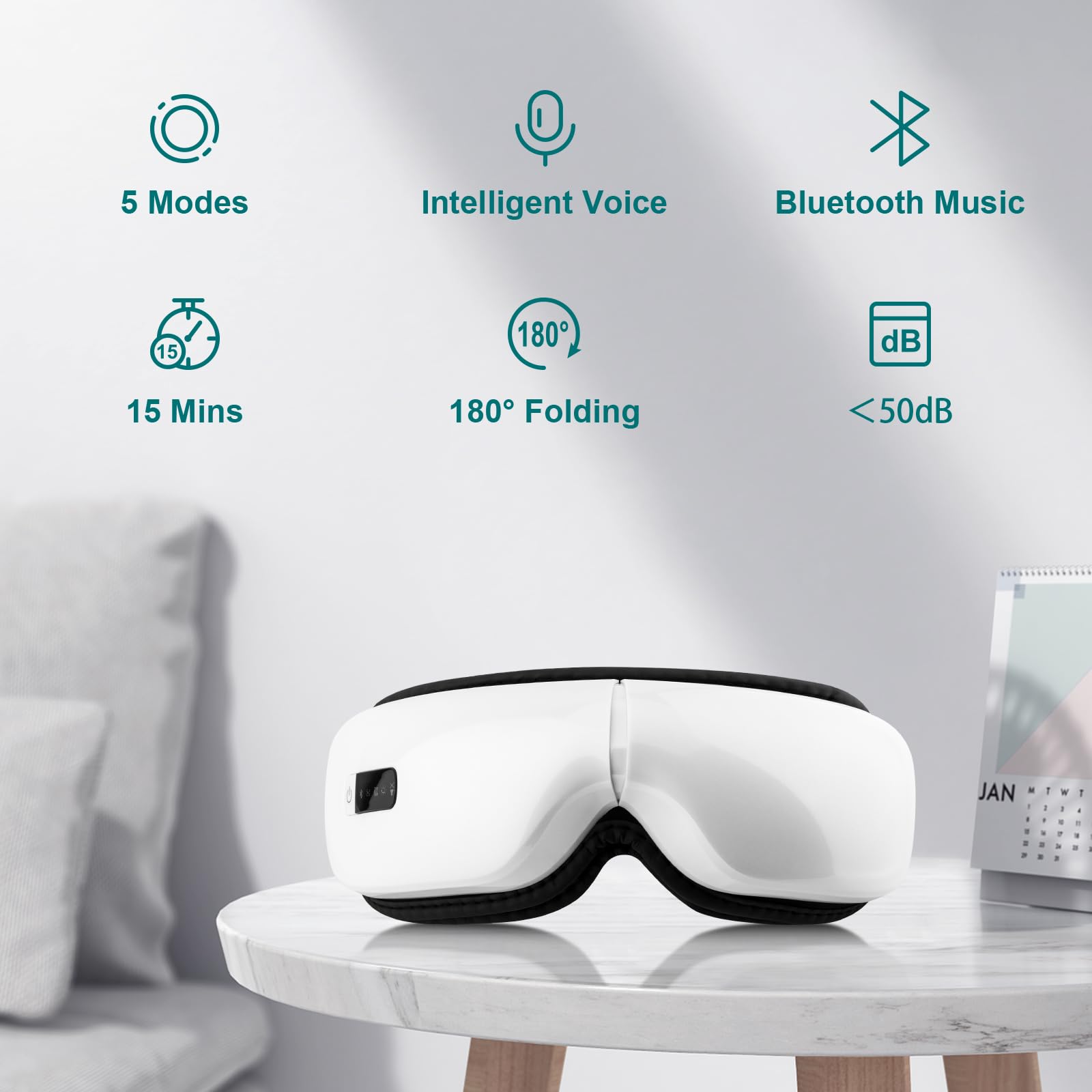Masajeador de ojos con compresión térmica, vibración y música Bluetooth, recargable, 5 modos de masaje, terapia ocular para aliviar el dolor ocular, mejorar los ojos secos y dormir