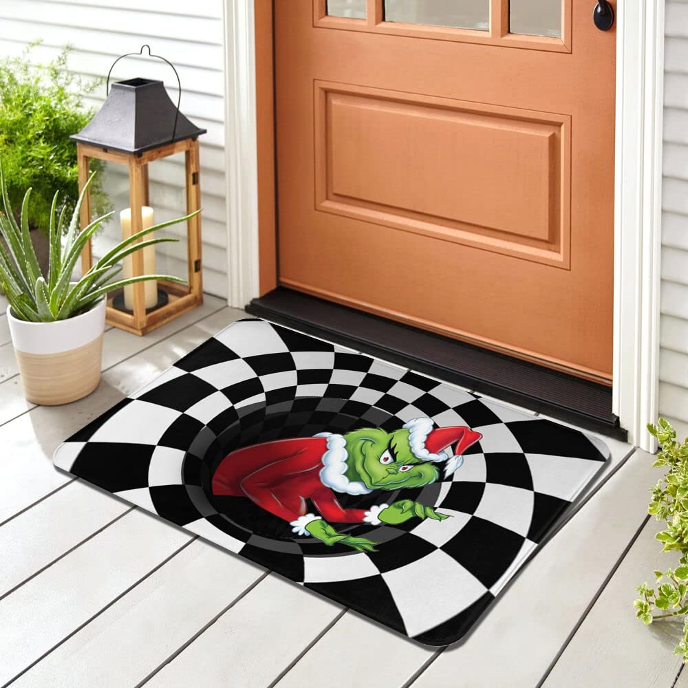 Christmas Decortions Doormat Outdoor Door Mat,Xmas Winter Indoor Entrance Doormats Welcome Door Mat Anti-Slip Rubber for Seasonal Holiday Christmas Trees Decor 16x24inch, White