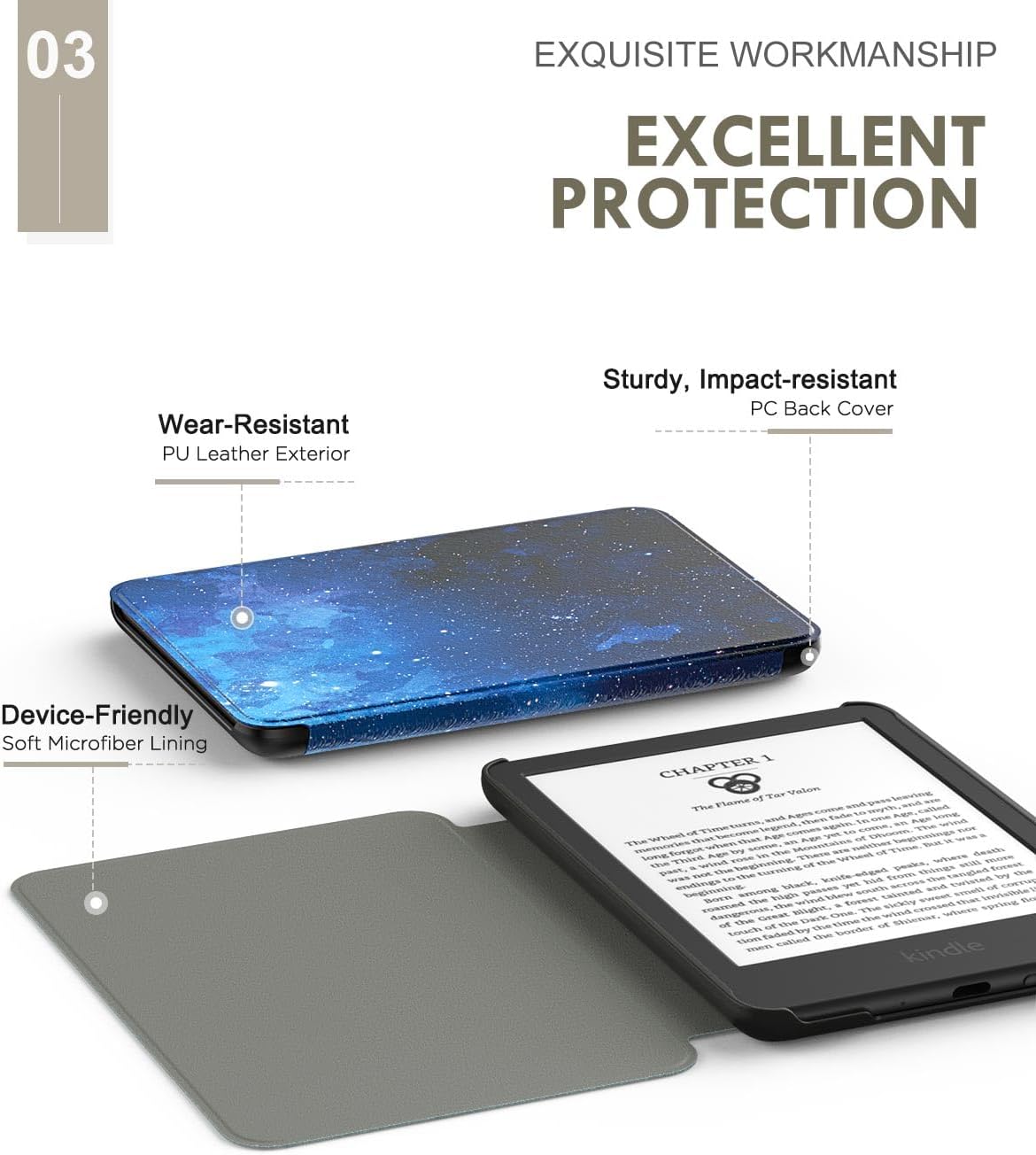 MoKo Case for 6" Amazon Kindle Basic 11th Gen 2024/2022, BlueStarrySky image 4