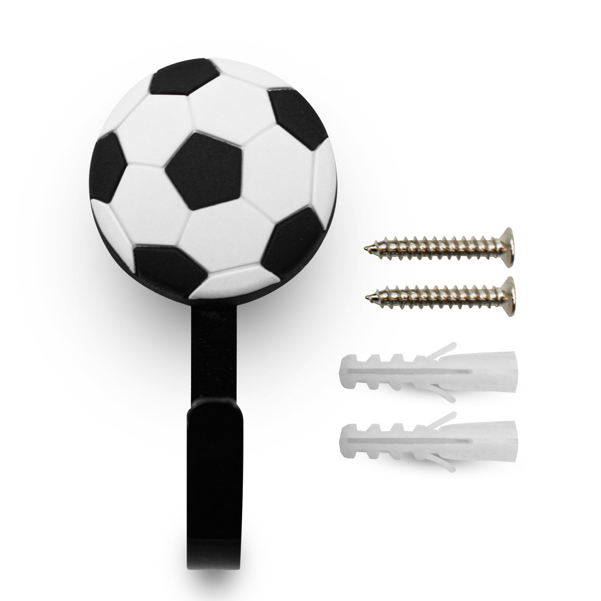 DOJA Barcelona | Porte Manteau et Bouton de Tiroir Enfant | 8 Crochets et 8 Boutons Forme Football | Caoutchouc et Zinc-Aluminium | pour Decoration Chambre, Porte Manteau Mural