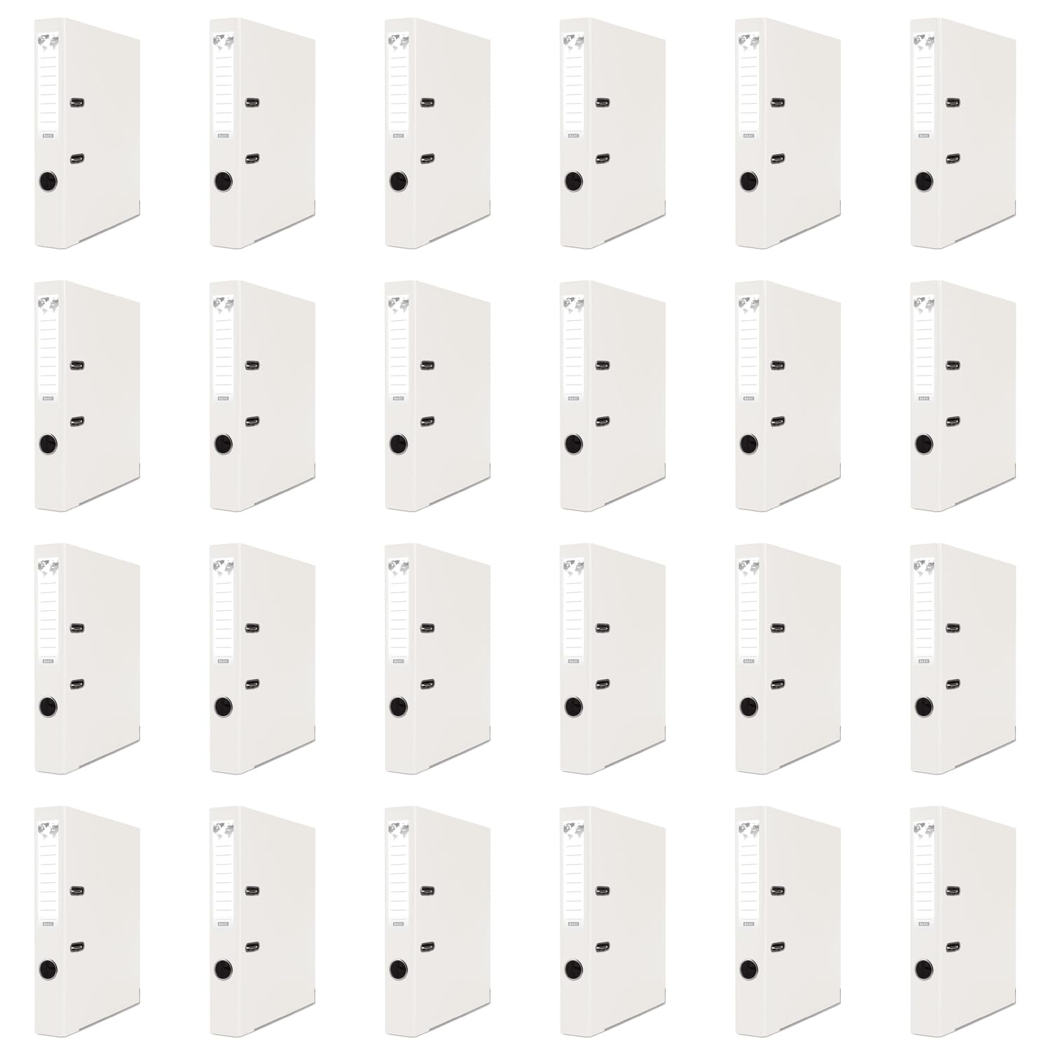 OFFICER PRODUCTS Paquete de 24 Archivadores DIN A4/50 mm/5 cm/Blanco/Cartón/Cubierta de plástico PP/Carpetas ranuradas/Carpetas de oficina/Carpetas de cartón/Protectores de bordes metálicos