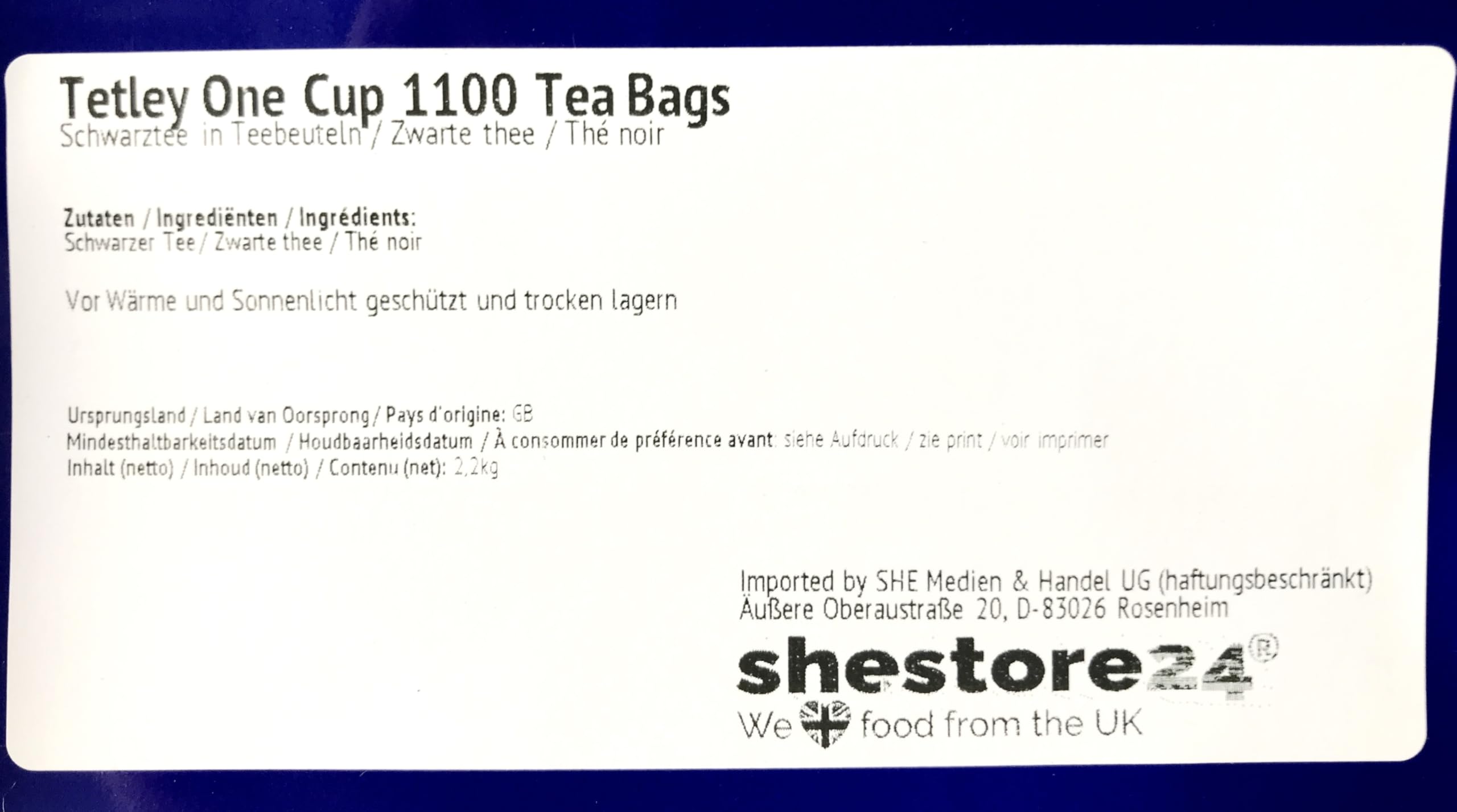 Tetley One Cup 1100 Té negro de Inglaterra en un paquete a granel resellable con 1100 bolsitas de té - importado de Shestore24