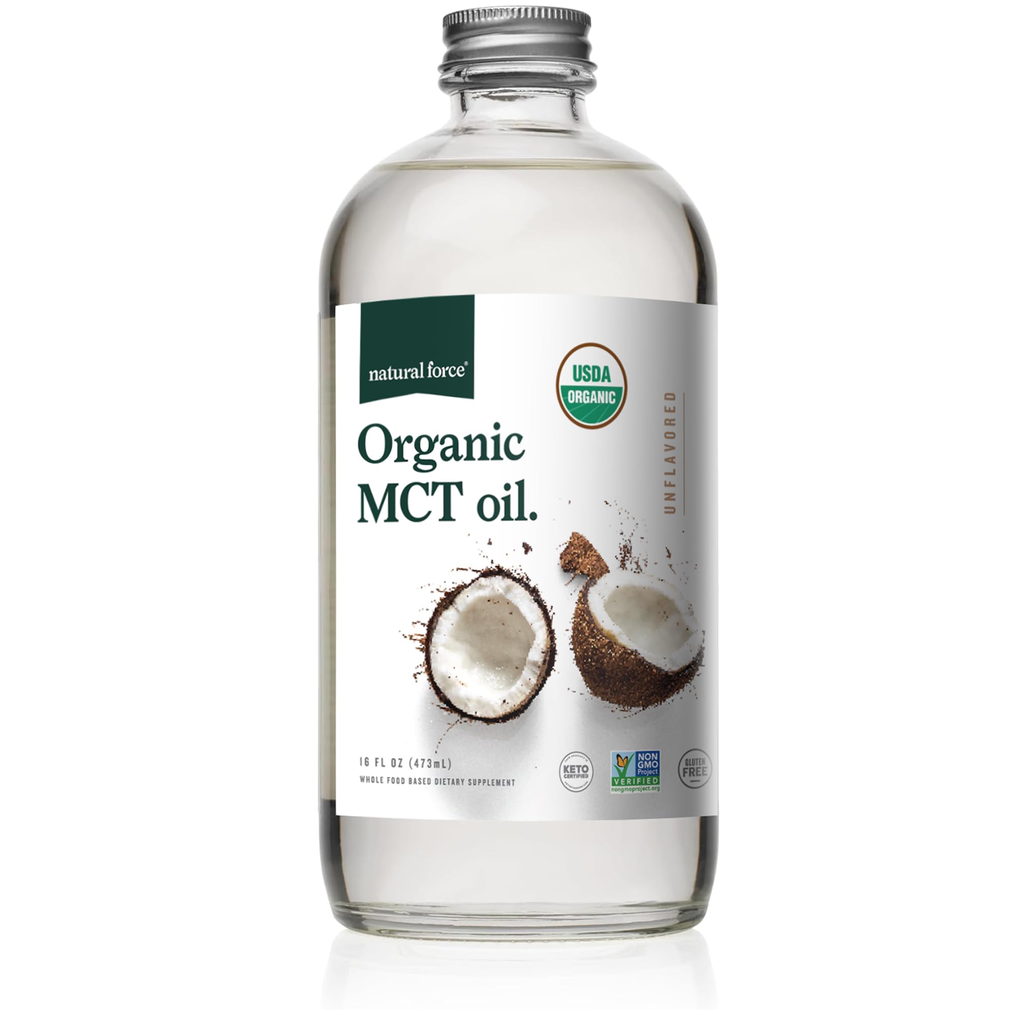 Organic MCT Oil – Pure Glass Bottle – Made from 100% Cold Pressed Virgin Coconut Oil + Certified Keto, Paleo, Kosher, Vegan & Non-GMO – Lab Tested for Quality and Purity - 16 Ounce