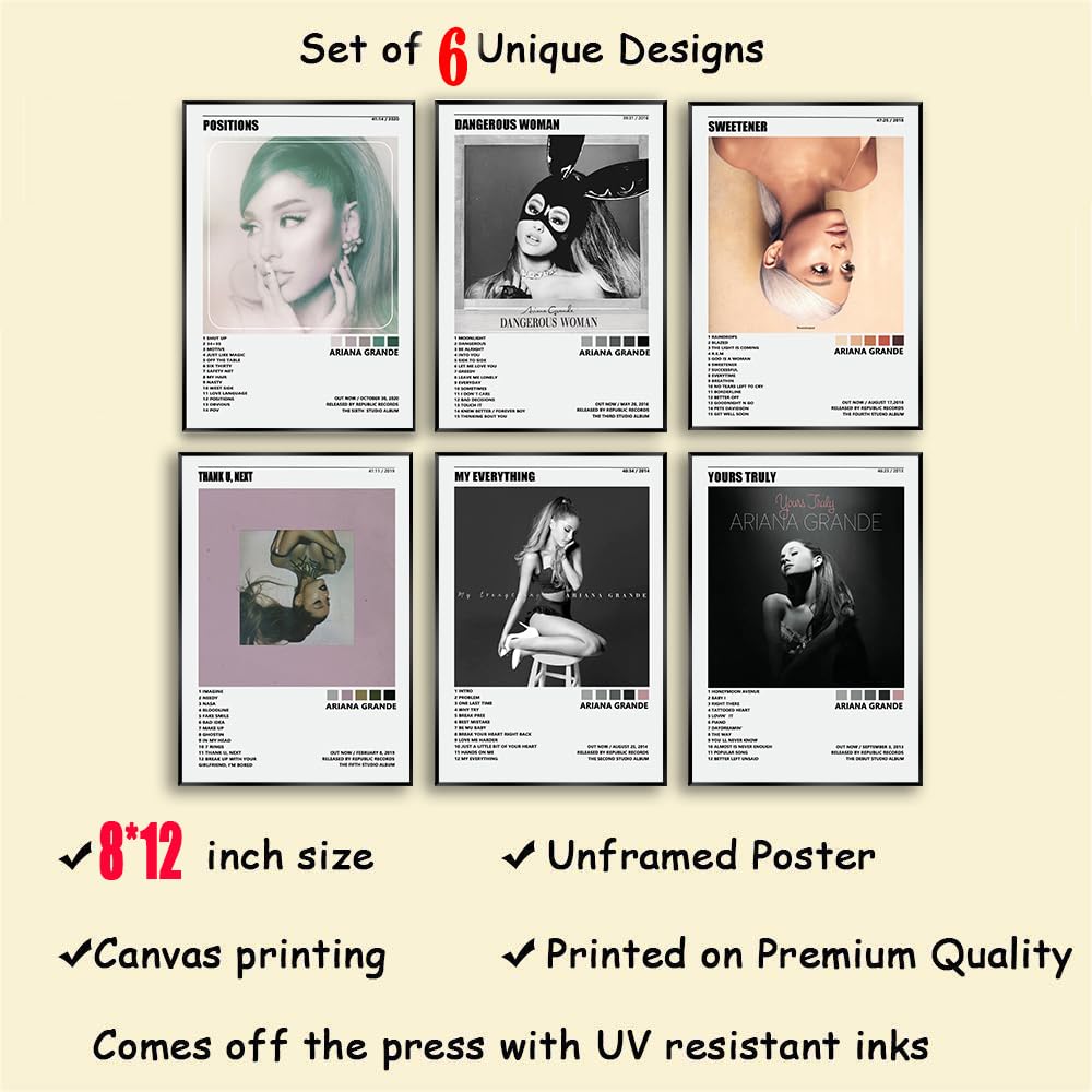 Ariana Grande Music album Poster Set Collection of Six Unique and