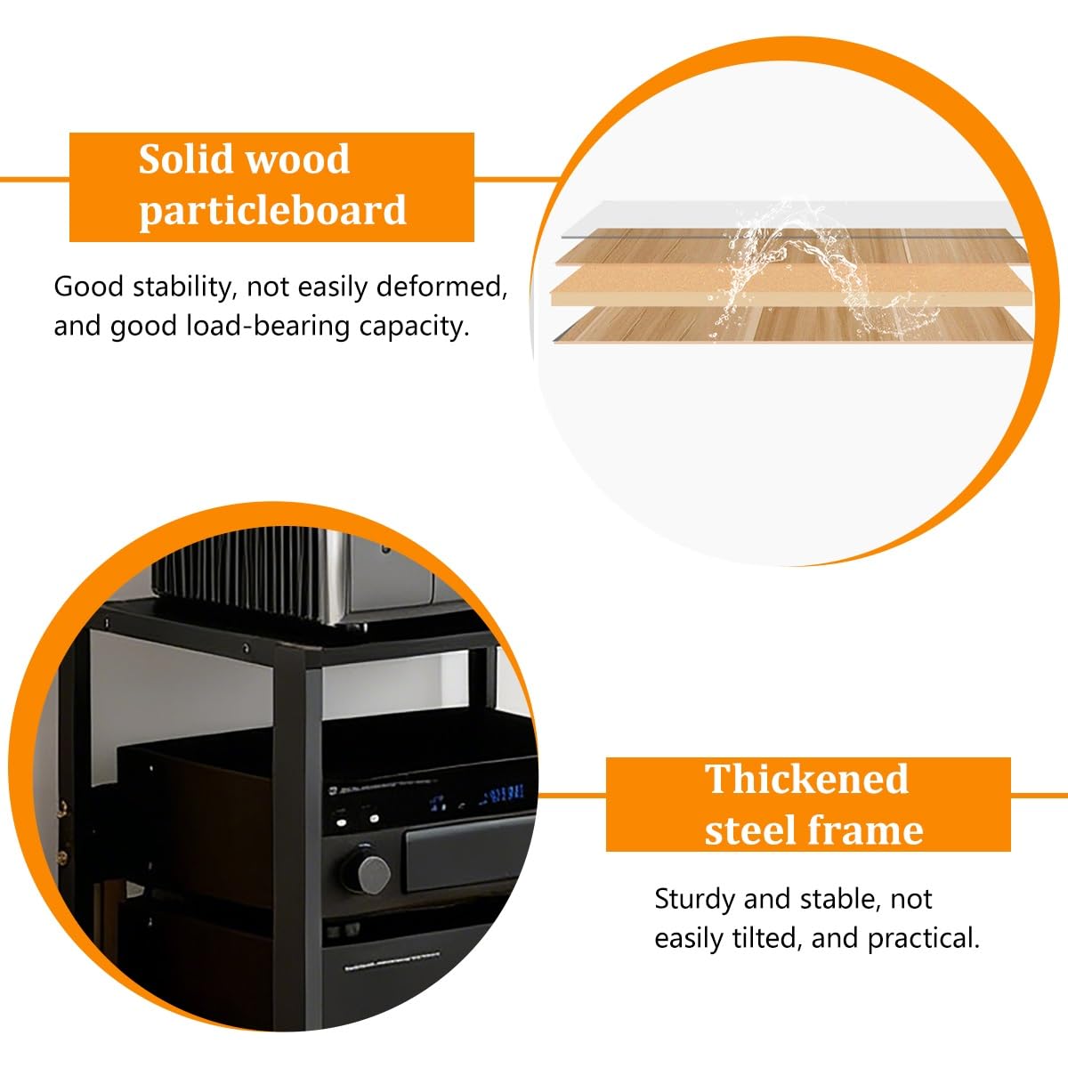 Supporto multimediale AV in legno massello a 2/3 livelli, moderno supporto stereo con ruote, ripiano audio aperto con ripiani regolabili per casa/ufficio/home cinema (3 livelli A)