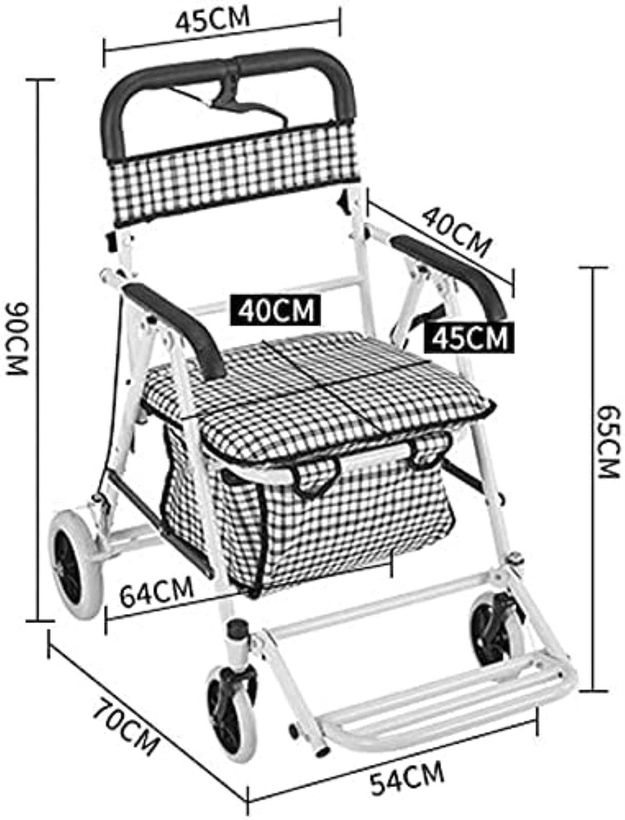 Andador con Ruedas para Personas Mayores Y Adultos, Carrito De Compras, Silla De Ruedas, Carrito De Cuatro Ruedas, Ideal para El Hogar, Ideal para Aniversarios Cómodos (Rojo)