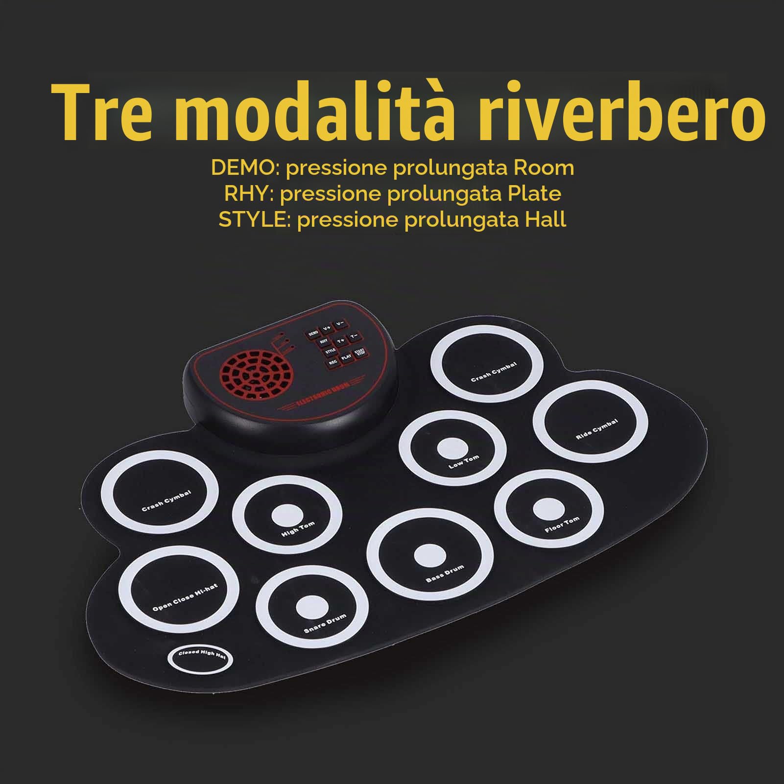 Set di Batteria Elettronica, Set di Batteria Avvolgibile, Kit di Batteria con Pad Avvolgibile da 9 Pad, con Pedali e Bacchette, Doppio Altoparlante Integrato, Ideale per i