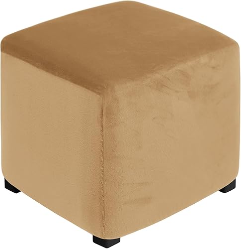 MikiUp Funda otomana elástica de terciopelo Funda cuadrada para reposapiés, protector otomano suave con parte inferior elástica para sala de estar
